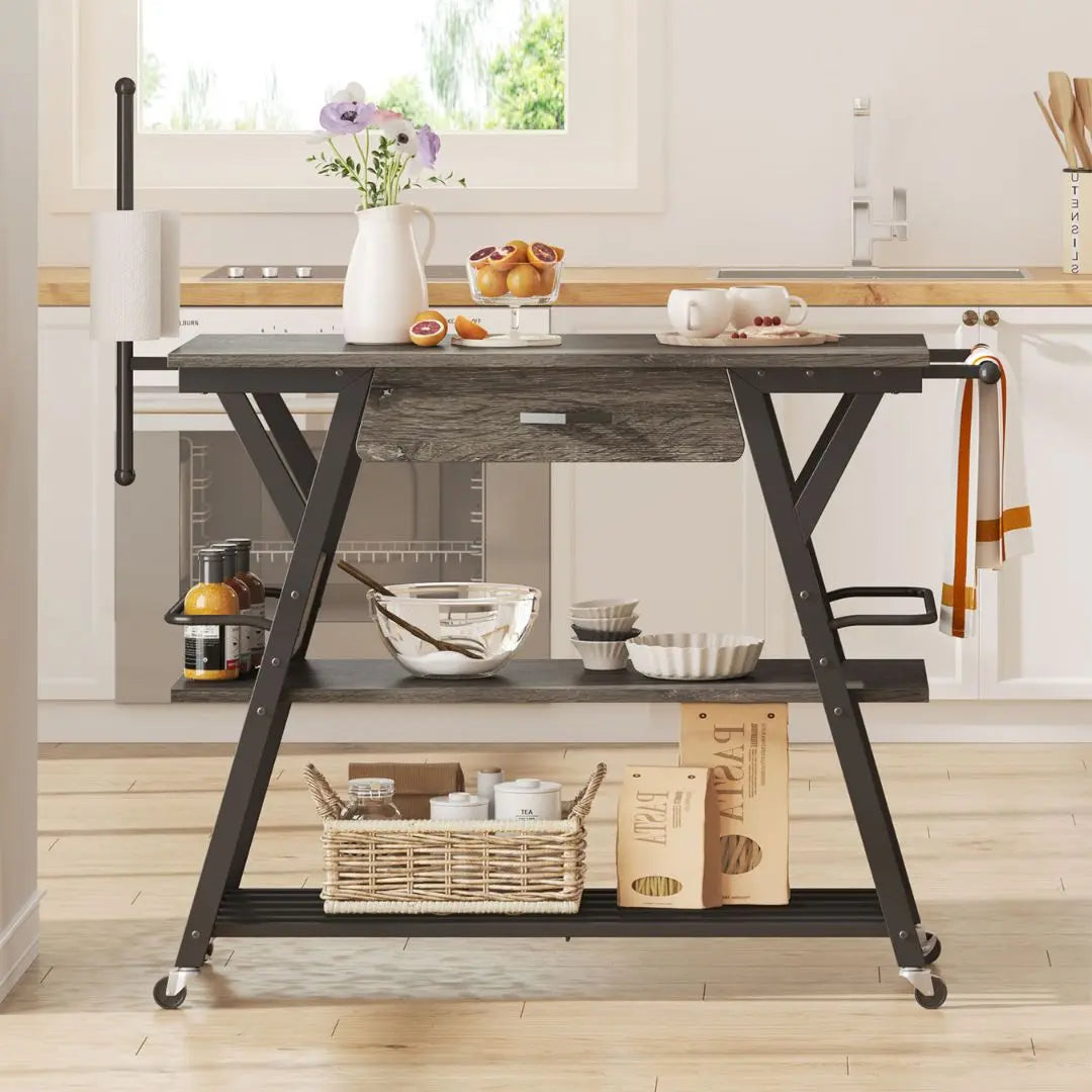 Bestier Coffee Bar Stand with Drawer - Rustic Kitchen Island Cart for Espresso Machine & Coffee Maker - Perfect for Small Kitchen, Breakfast Nook or Home Bar Setup