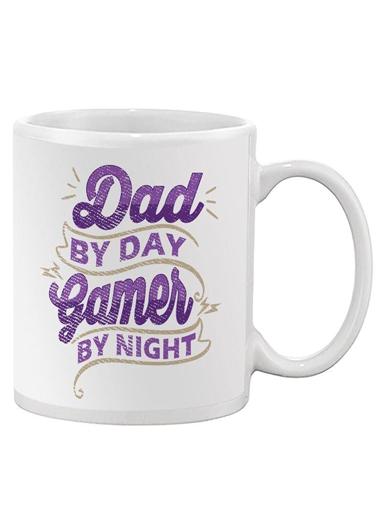Smartprints Dad By Day Gamer By Night Coffee Mug - Funny Unisex Ceramic Cup for Office, Home & Gaming - Perfect Gift for Dads & Gamers