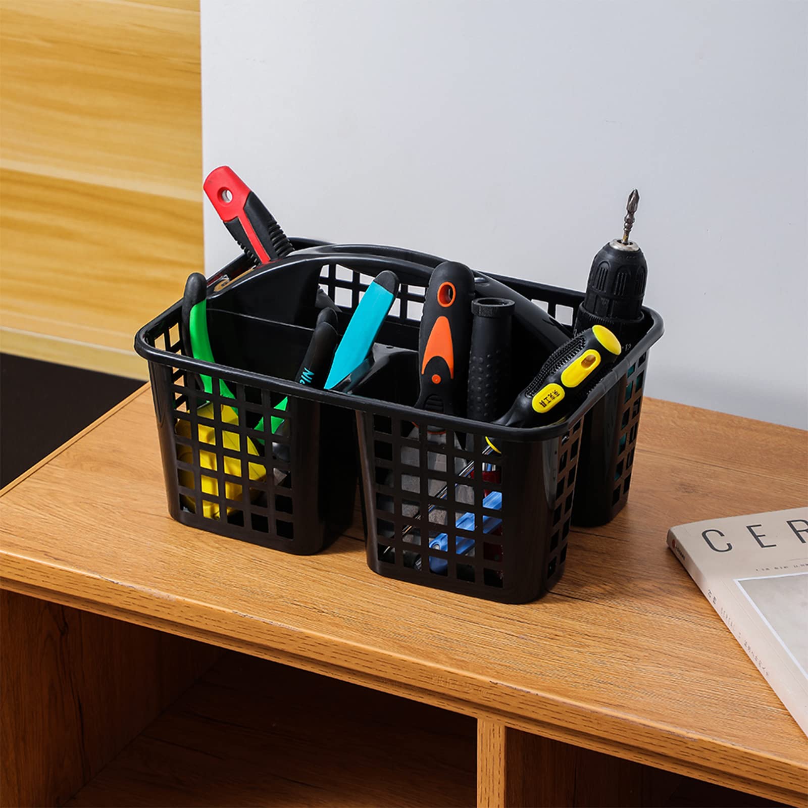JiatuA Portable Shower Caddy Basket with Compartments - Plastic Storage Organizer with Handle for Bathroom, Kitchen, College Dorm & Under Sink - Perfect for Cleaning Supplies, Toiletries & Household Items (Black)