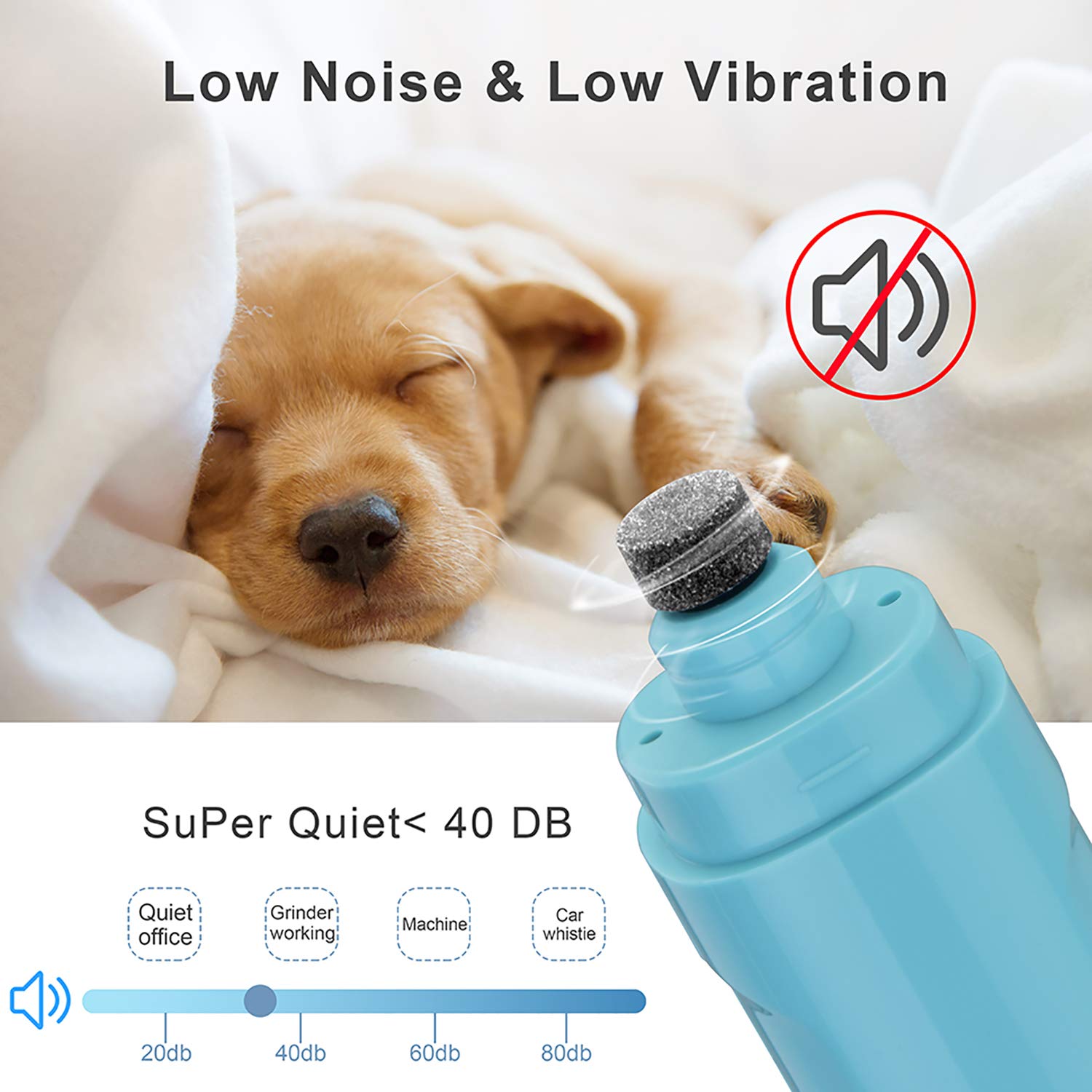 Professional Electric Dog Nail Grinder - 2-Speed Rechargeable Pet Nail Trimmer with LED Light for Safe & Gentle Nail Grooming - Perfect for Small, Medium & Large Dogs & Cats - Ideal for At-Home Pet Grooming & Stress-Free Nail Care