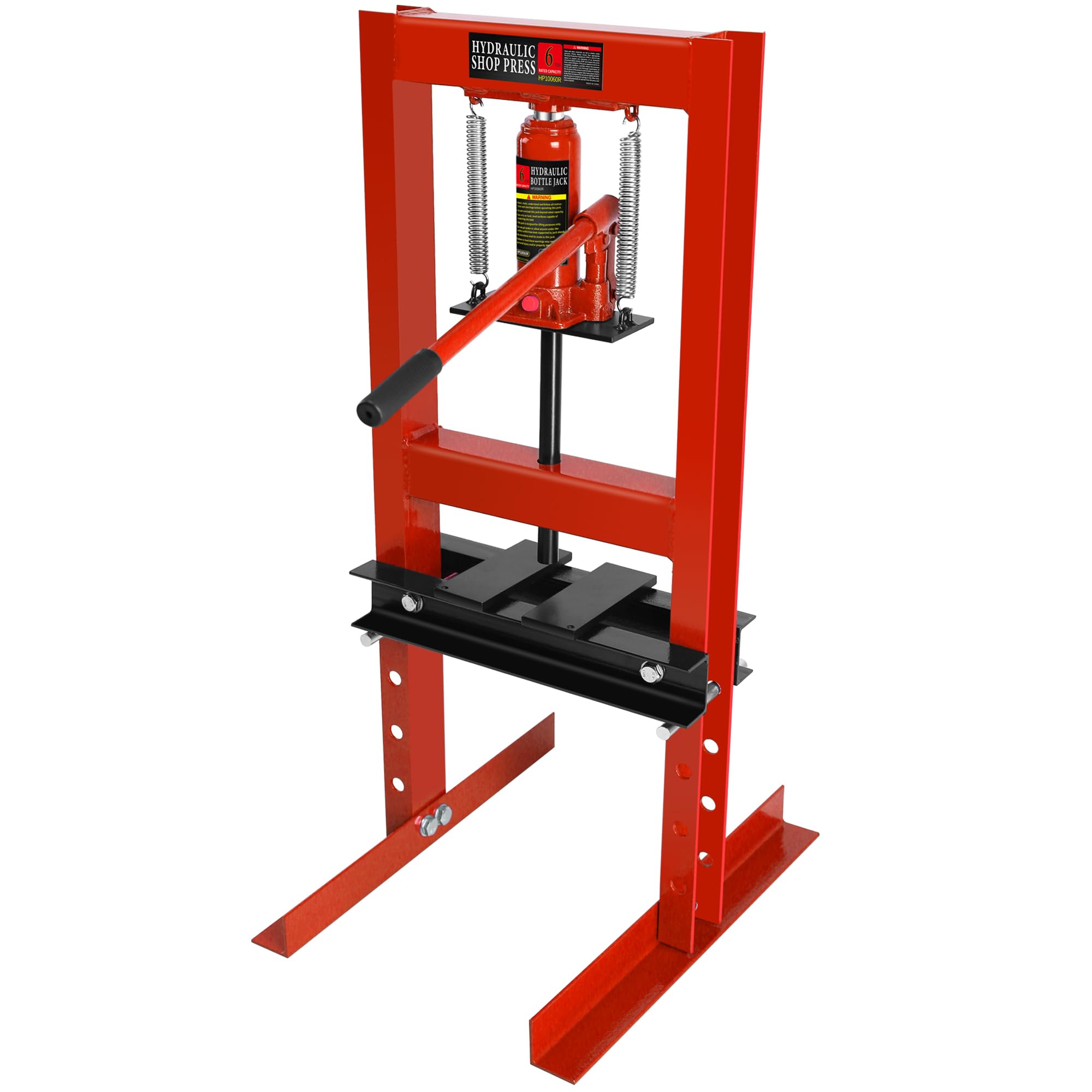 6 Ton Hydraulic H-Frame Shop Press with Adjustable Height & Steel Plates - Heavy Duty Garage Floor Press for Metalworking, Auto Repair, Bearing Removal (Red)