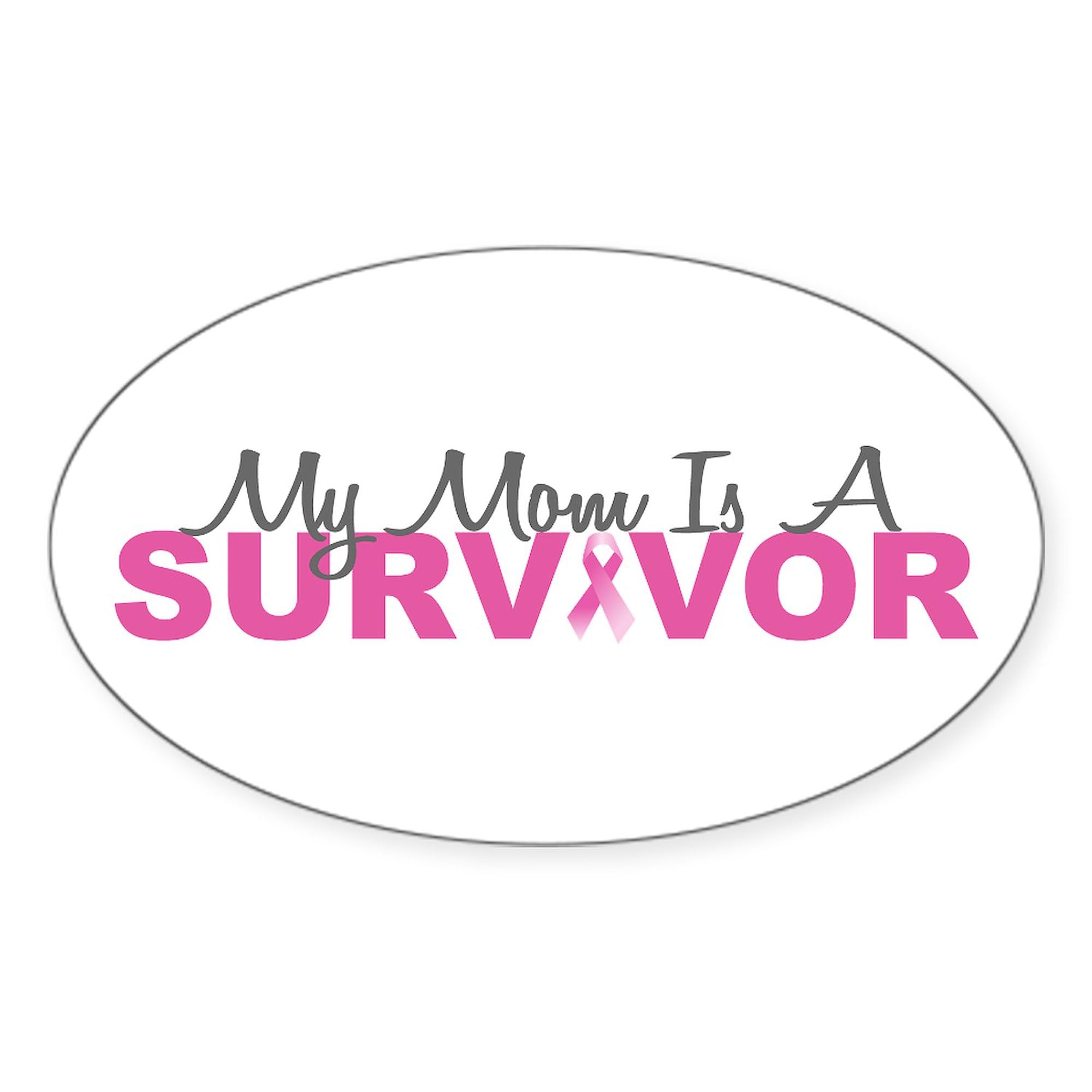 My Mom Is A Survivor Oval Car Bumper Sticker - Waterproof Vinyl Decal for Cars, Windows, Laptops - Show Support for Breast Cancer Survivors