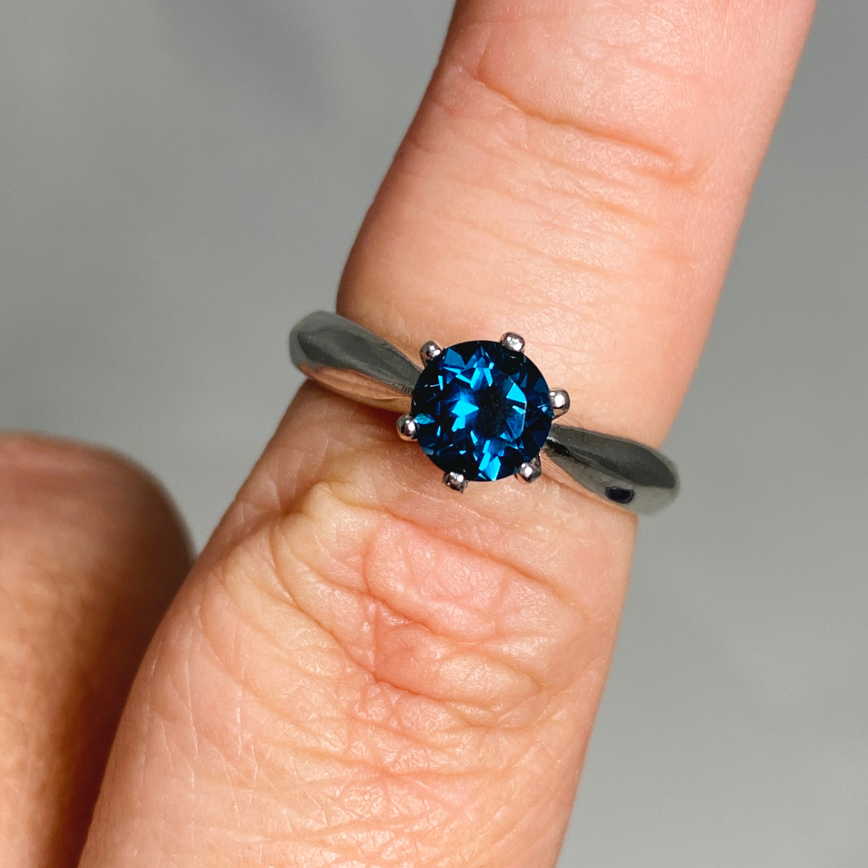 London Blue Topaz Round Solitaire Faceted Ring - Size 7 - HRGJ 57 - Elegant Engagement & Wedding Jewelry for Women