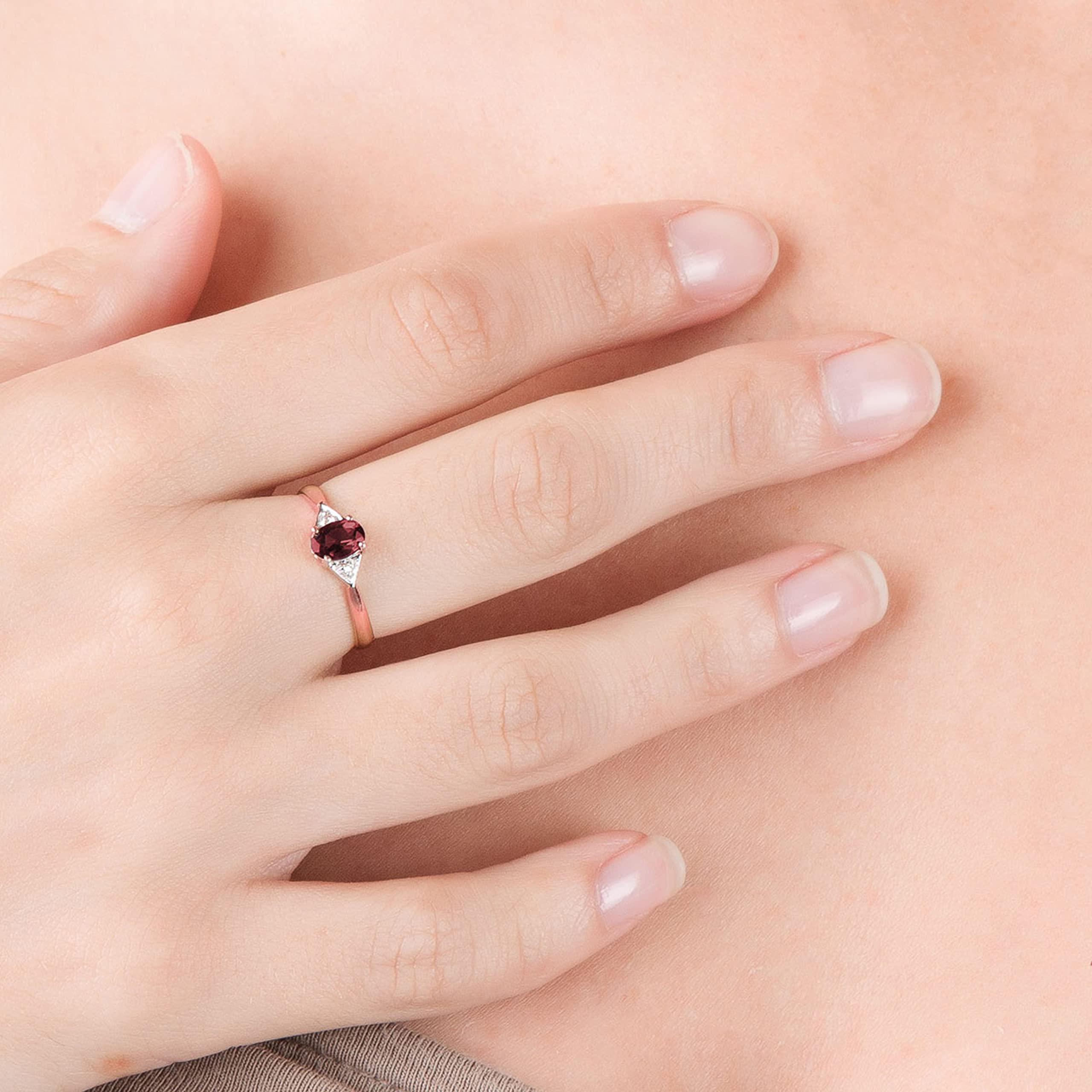 14K Solid Rose Gold Ring with 0.46 Carat Genuine Diamonds & Natural Oval Garnet - Elegant Jewelry for Women, Perfect for Anniversary, Engagement & Special Occasions