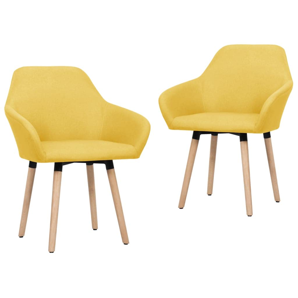 2-Piece Fabric Dining Chairs Set - Mid-Century Modern Upholstered Armchairs with Solid Wood Legs in Yellow - Perfect for Living Room, Dining Room & Guest Seating