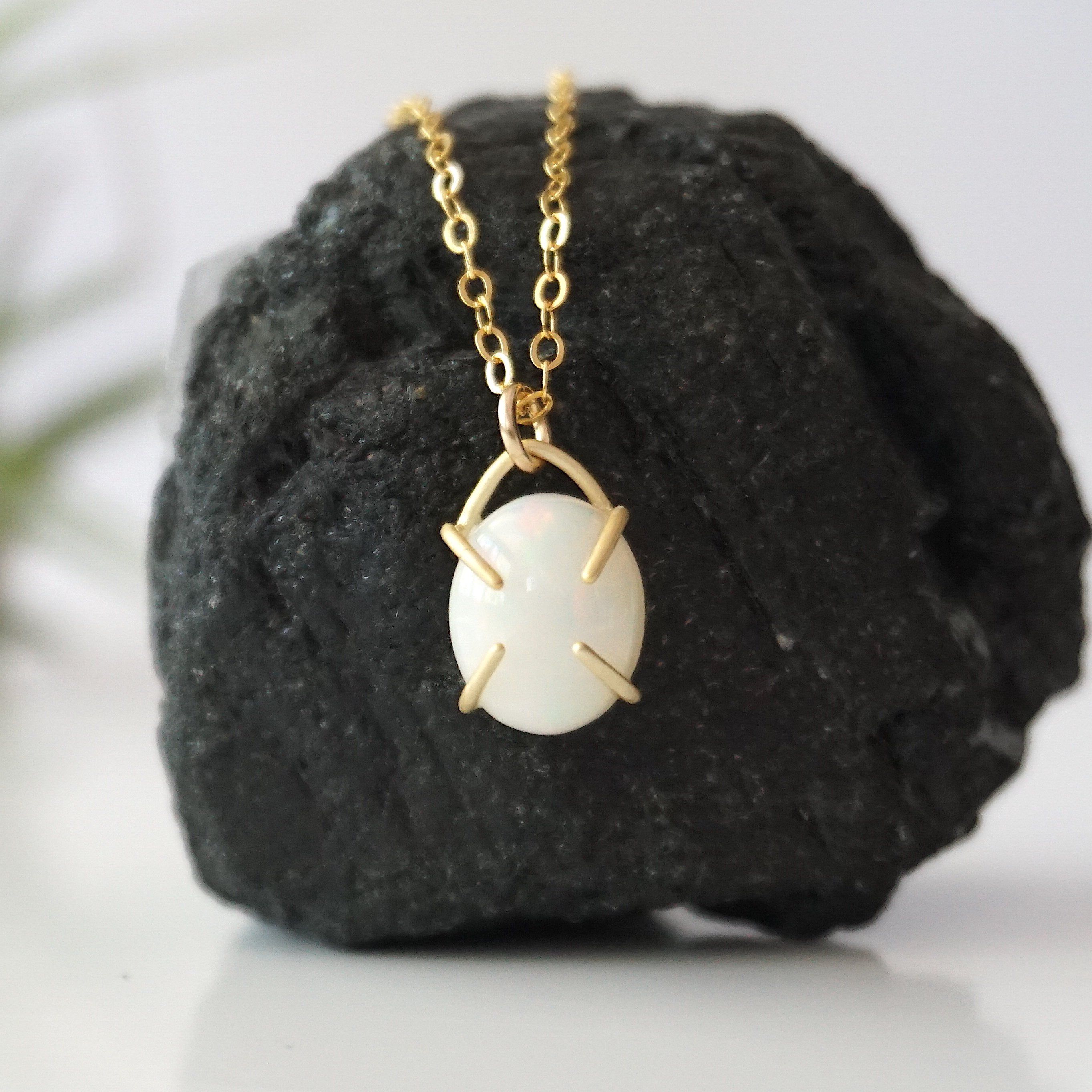 Fire Opal Huggie Charm Necklace - 14K Gold Filled Dainty Jewelry for Women - Perfect for Everyday Wear, Date Nights & Special Occasions