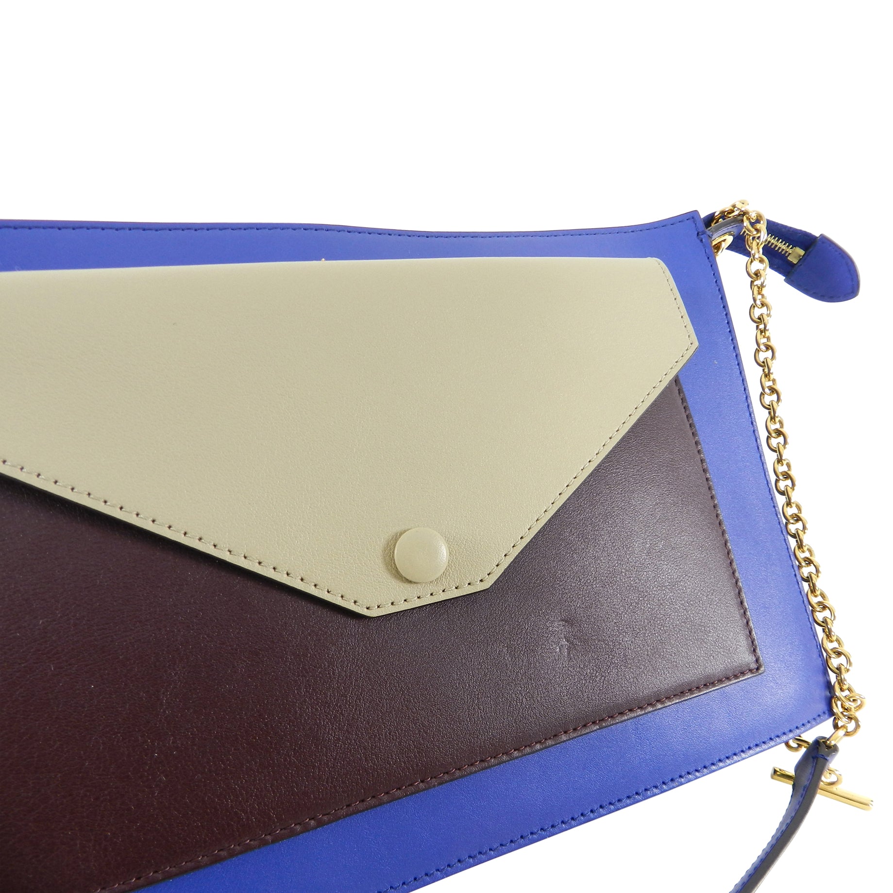 Celine Tricolor Blue Burgundy Taupe Leather Crossbody Bag with Front Pocket - Perfect for Work, Travel & Everyday Use