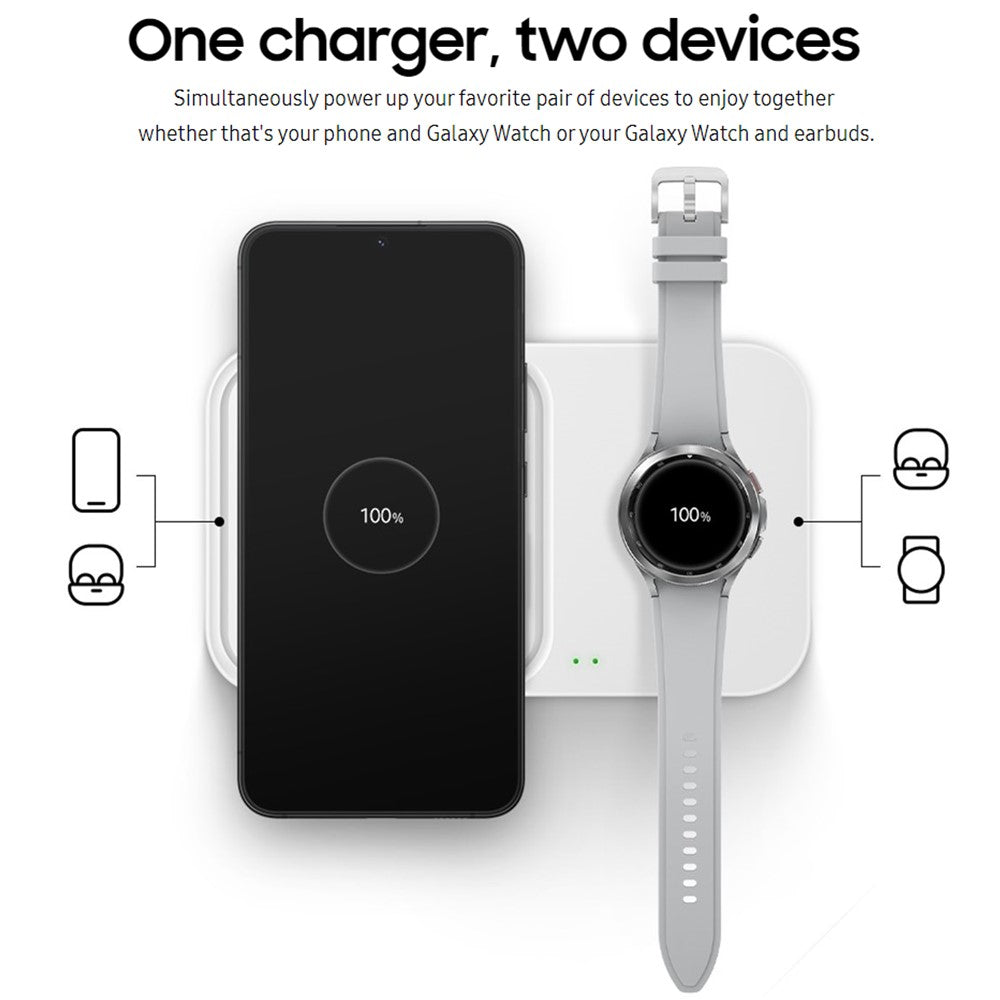 SAMSUNG EP-P5400 15W Super Fast Wireless Charger Duo with Built-in Cooling System - Certified Renewed, Dark Gray | Charge Two Devices at Once for Home, Office, or Travel