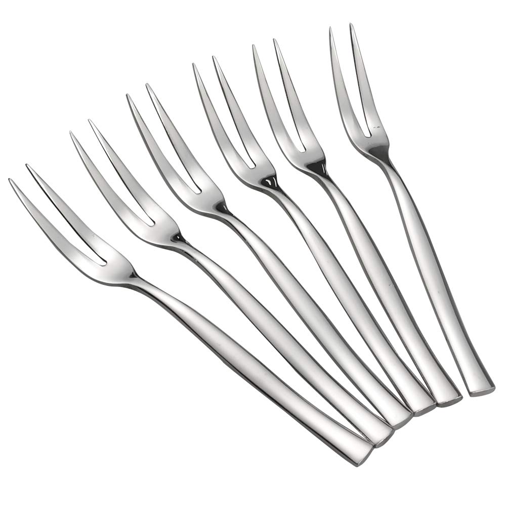Idotry 8-Piece Stainless Steel 2-Prong Appetizer Forks - Small Fruit Forks for Desserts, Cheese, Cocktails & Party Platters