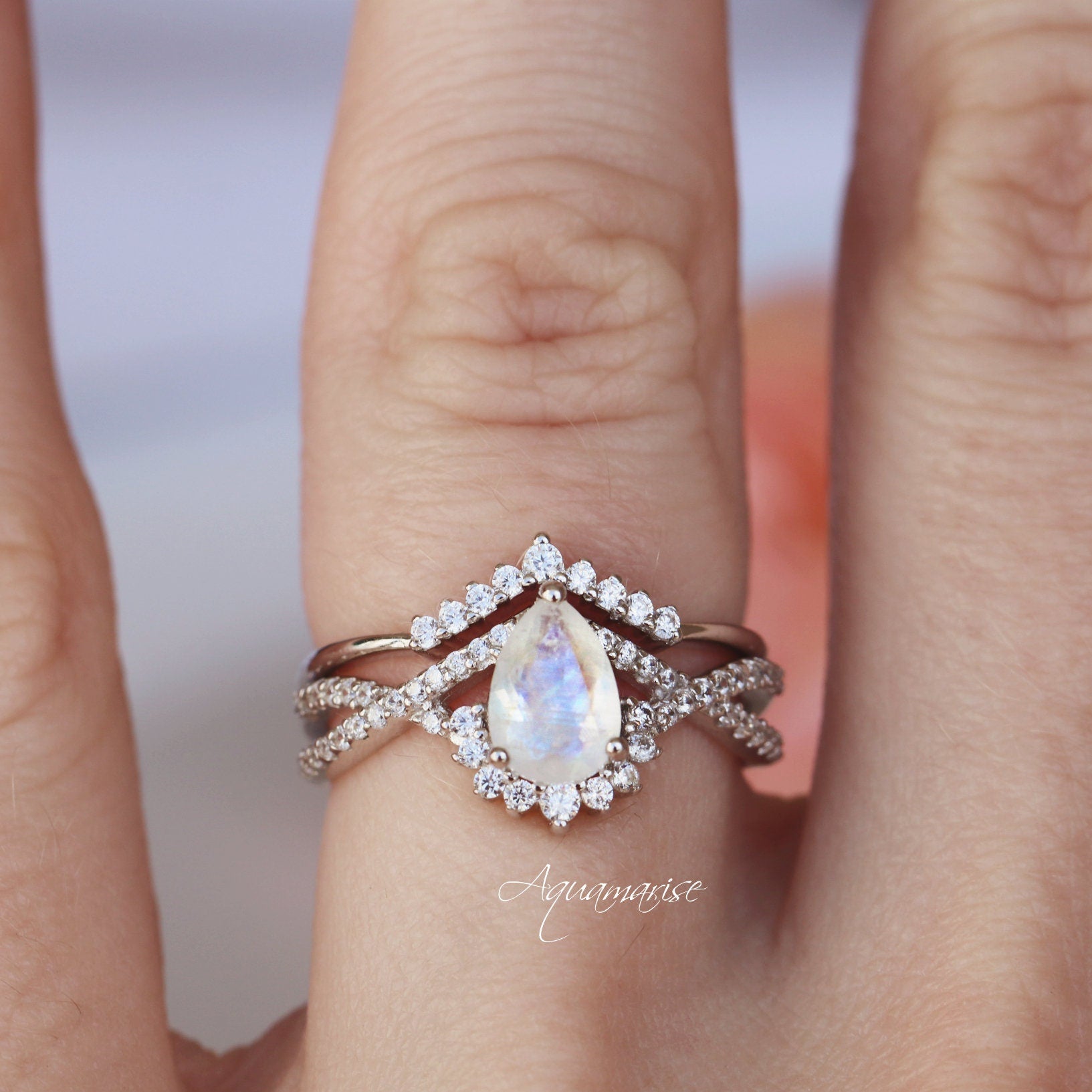 Alice Moonstone Ring Set - Sterling Silver Women's Jewelry for Everyday Wear & Gift Giving | Boho Chic & Elegant Style