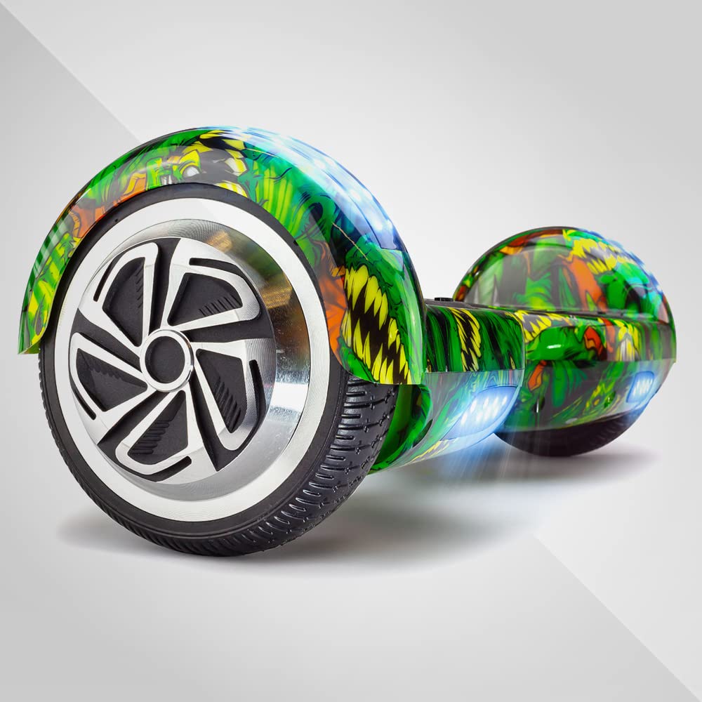 Green Monster Hoverboard - 2X Ride Time, Durable Aluminum Wheels (Not Plastic) - Bluetooth, LED Lights & Carrying Case - for Kids & Adults up to 220lbs - Perfect for Commuting, Fun Rides & Outdoor Adventures