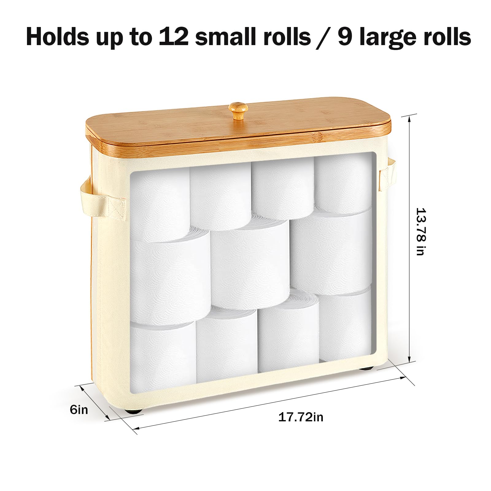 Bamboo Collapsible Toilet Paper Holder with Lid & Handle - Bathroom Storage Basket for Extra Toilet Rolls, Non-Slip Bottom, Beige - Perfect for Small Bathrooms, RVs & Space-Saving Organization