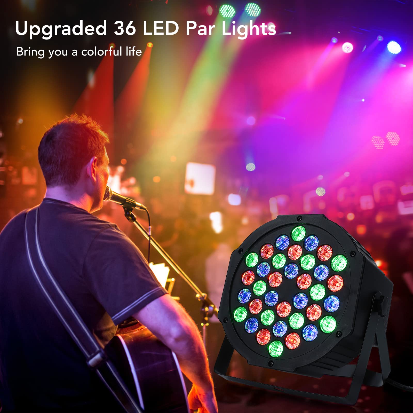 6 Pack 36 LED Par Lights - Sound Activated & DMX Control Stage Lighting for Weddings, Clubs, Concerts, Christmas Parties (Uplights for DJ, Music Shows, Holiday Events)