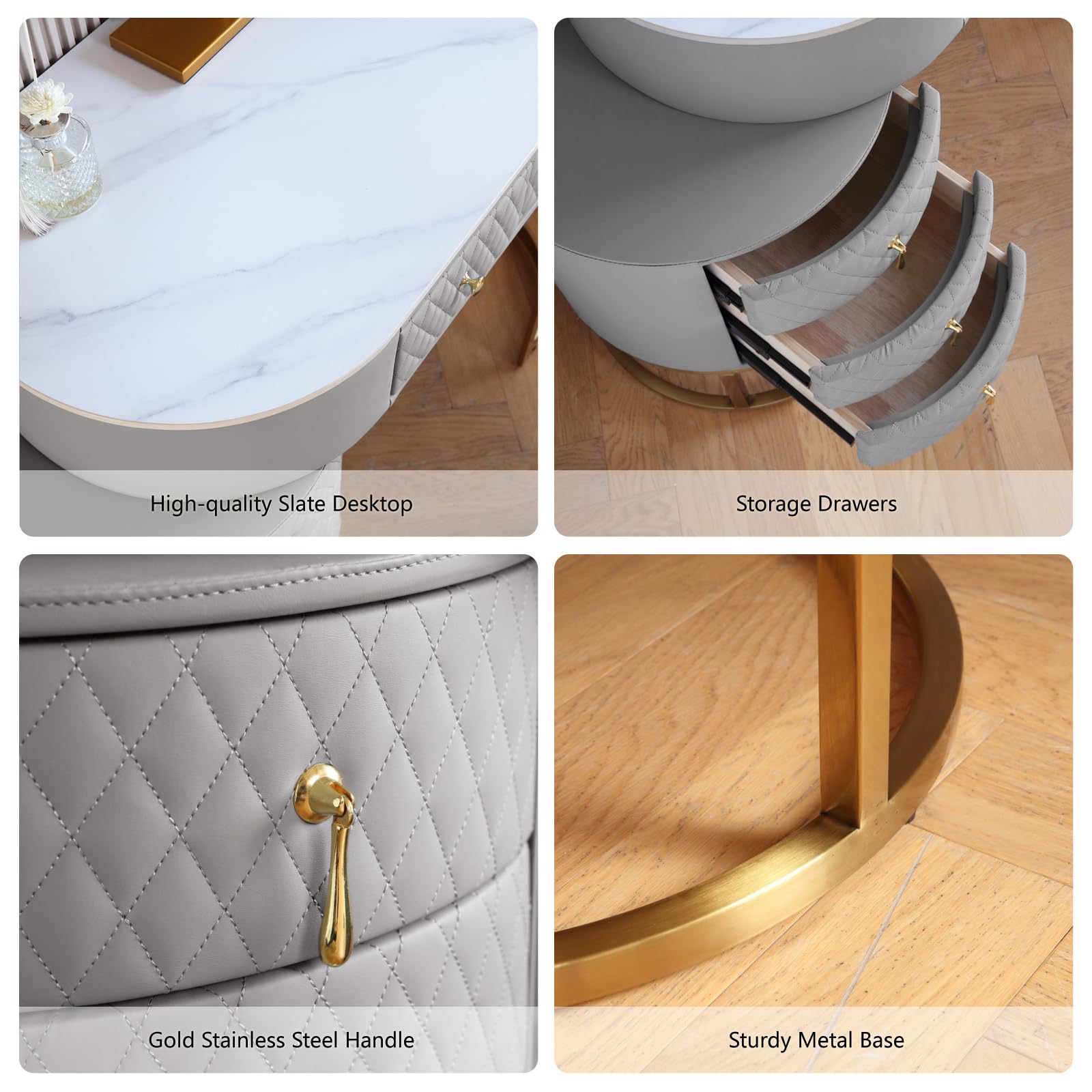 Luxury Faux Leather Vanity Desk Set with LED Mirror & Stool - Perfect for Makeup & Dressing Room