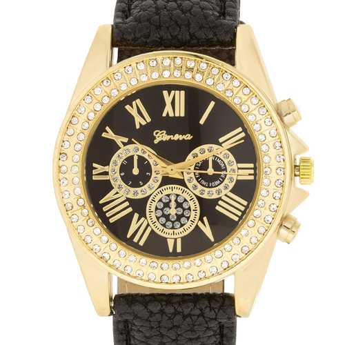 Luxury Black Leather Watch with Swarovski Crystals - Elegant & Stylish for Men & Women - Perfect for Formal Events, Parties & Everyday Wear
