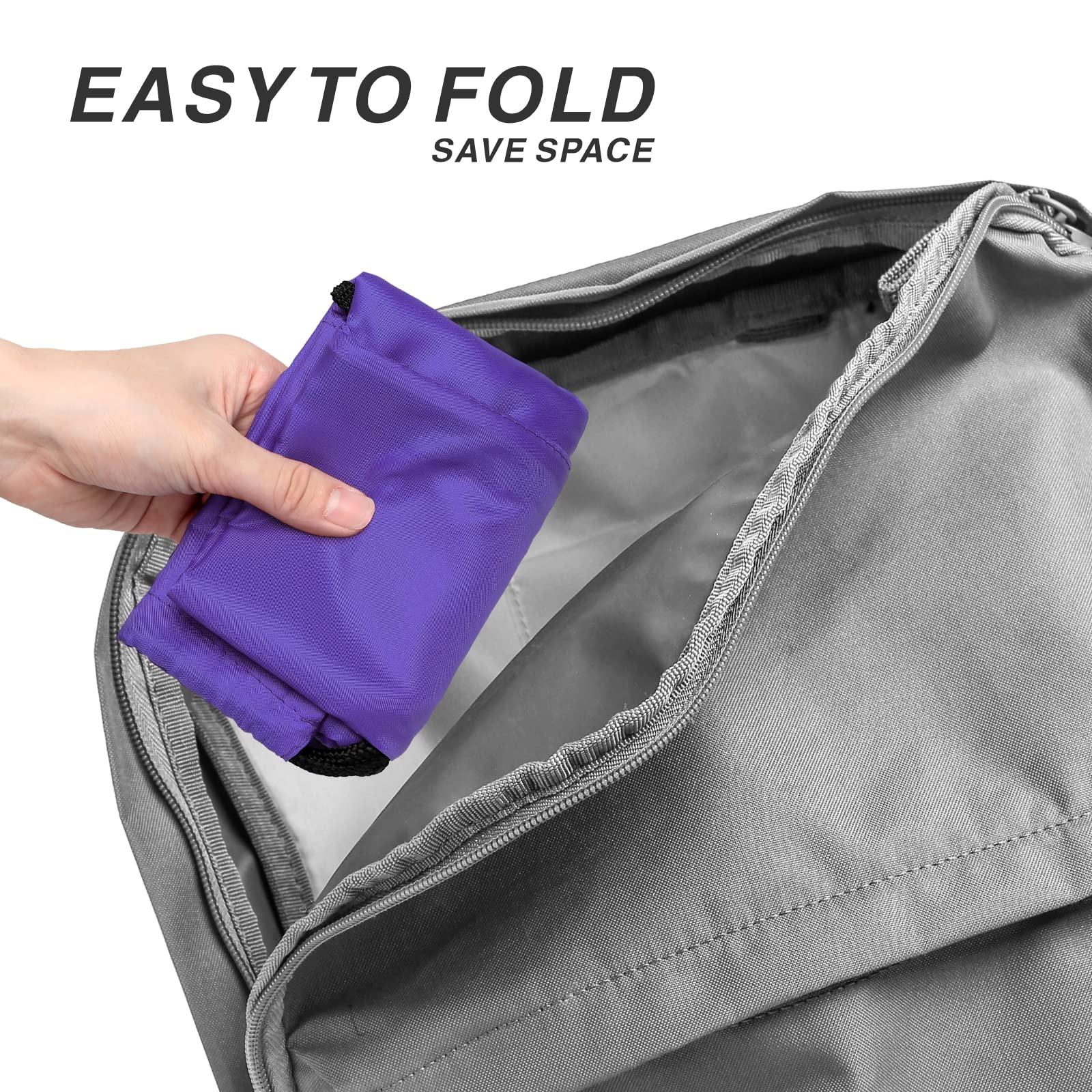 Lightweight Drawstring Backpack - 210D Nylon Foldable Gym Bag with Zipper Side Pocket for Men & Women | Perfect for Sports, Travel & School (Purple)