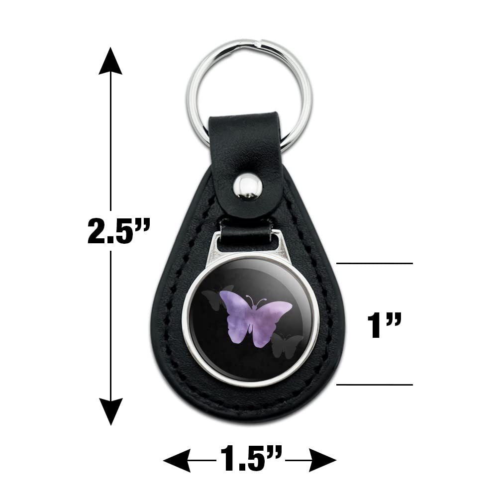Black Leather Keychain with Purple Butterfly Watercolor Silhouette - Unique Handmade Gift for Women, Men, Teens - Perfect for Keys, Bags, Backpacks & Everyday Carry Accessories