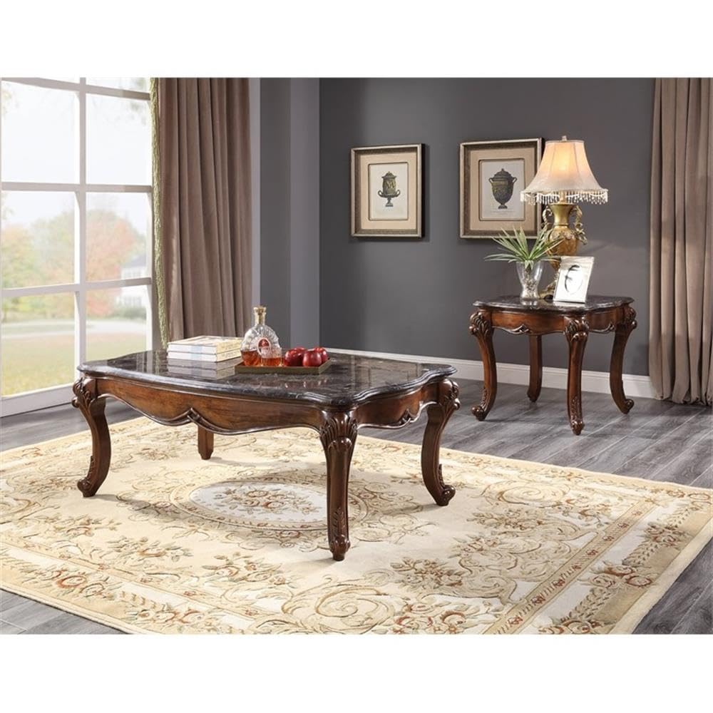 Acme Miyeon Rectangular Coffee Table with Marble Top & Cherry Wood Frame - Modern Living Room Furniture for Home Decor & Small Space