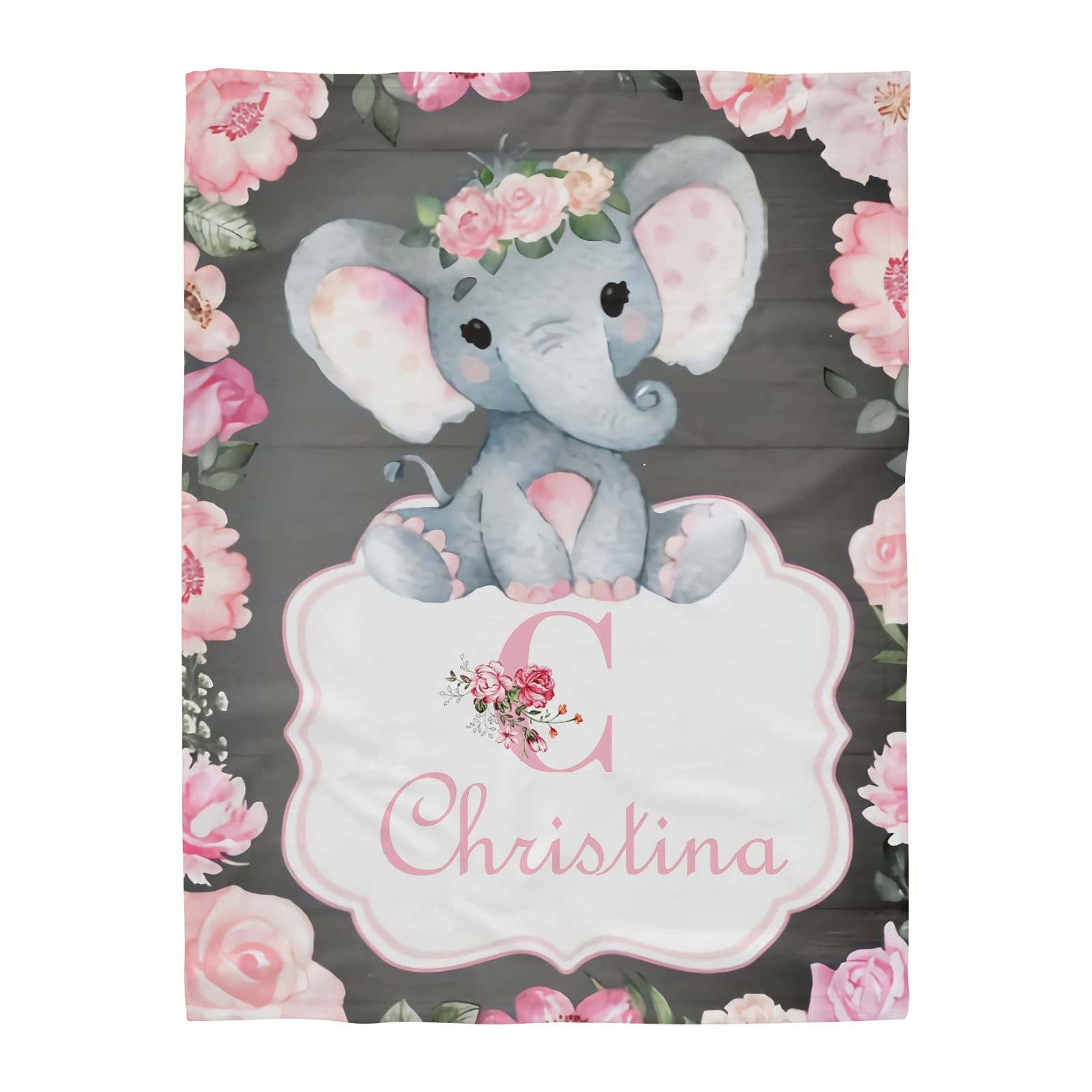 Custom Personalized Watercolor Elephant Pink Floral Fleece Blanket - Super Soft 60x80 Inch Throw for Couch, Sofa & Bed - Perfect Gift for Baby Shower, Wedding & Home Decor