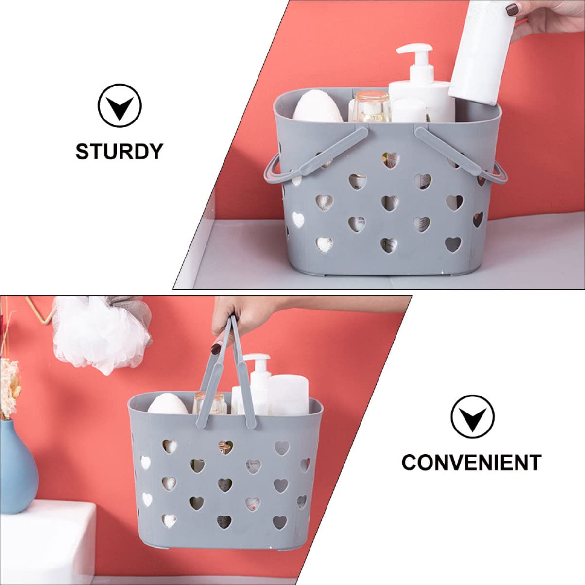 Cabilock 2-Pack Handheld Storage Baskets - Durable Plastic Organizer for Bathroom, Kitchen, Fruits & Vegetables - Decorative Hollow Design for Home Organization (Perfect for Countertop, Pantry & Laundry Room Storage)