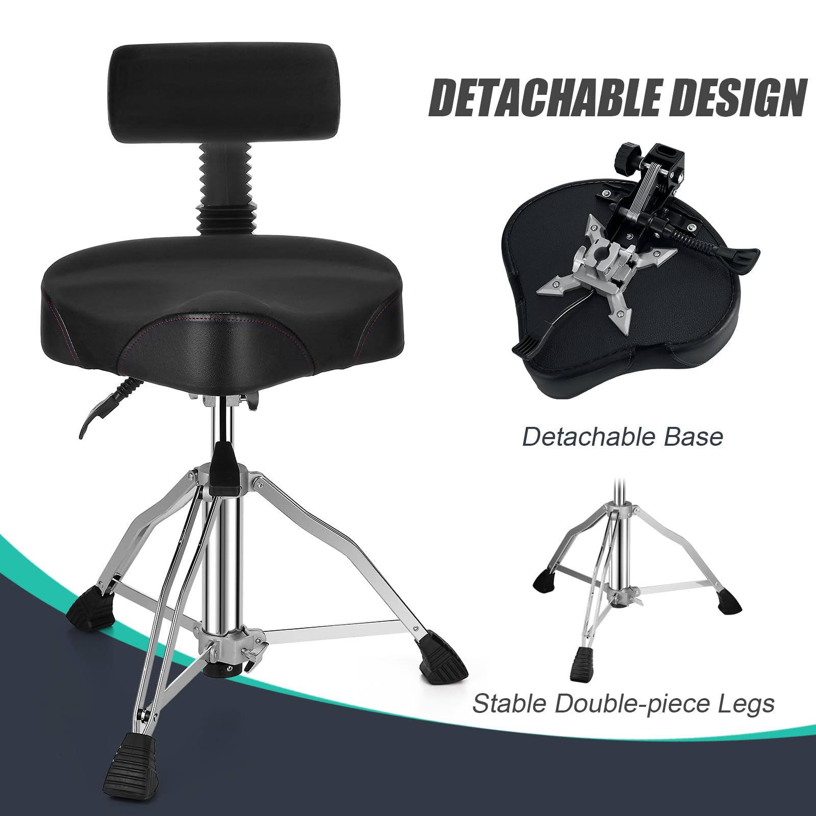 Adjustable Hydraulic Drum Throne with Backrest - Memory Foam Velvet Seat & Motorcycle Style Design for Professional Drummers & Adults - Perfect for Studio Recording, Live Performances, and Drum Practice Sessions