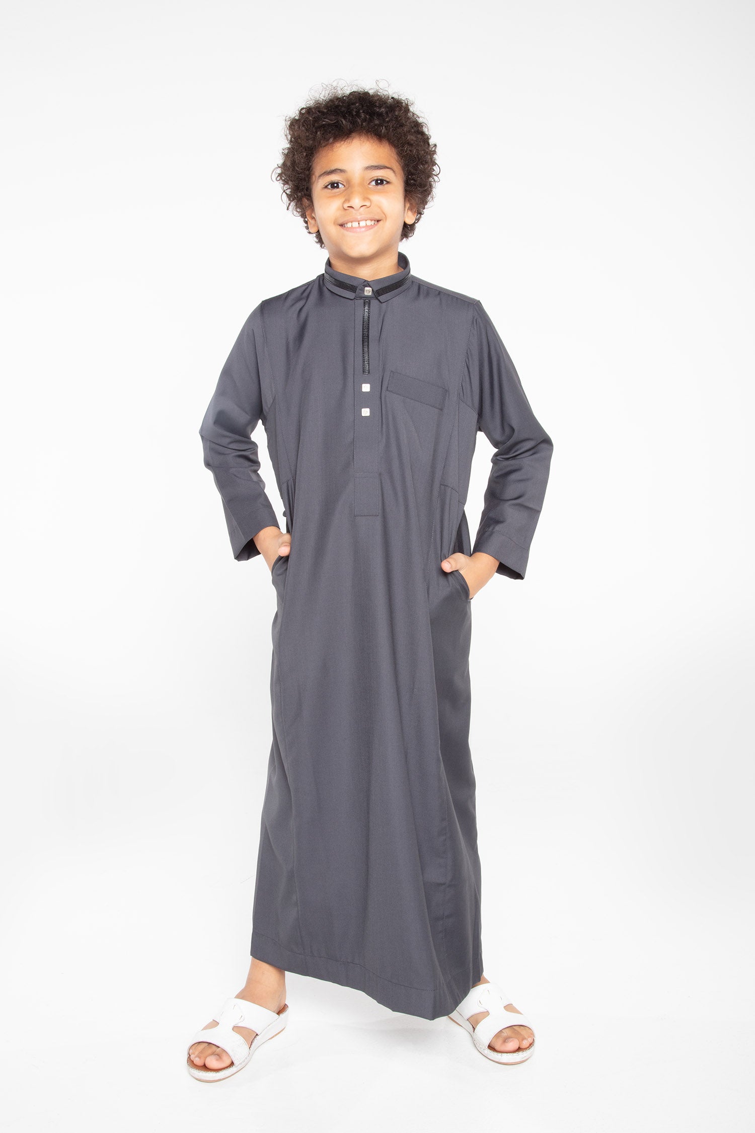713 Charcoal Grey Kids Thobe - Islamic Traditional Dress for Boys - Perfect for Eid, Ramadan & Special Occasions