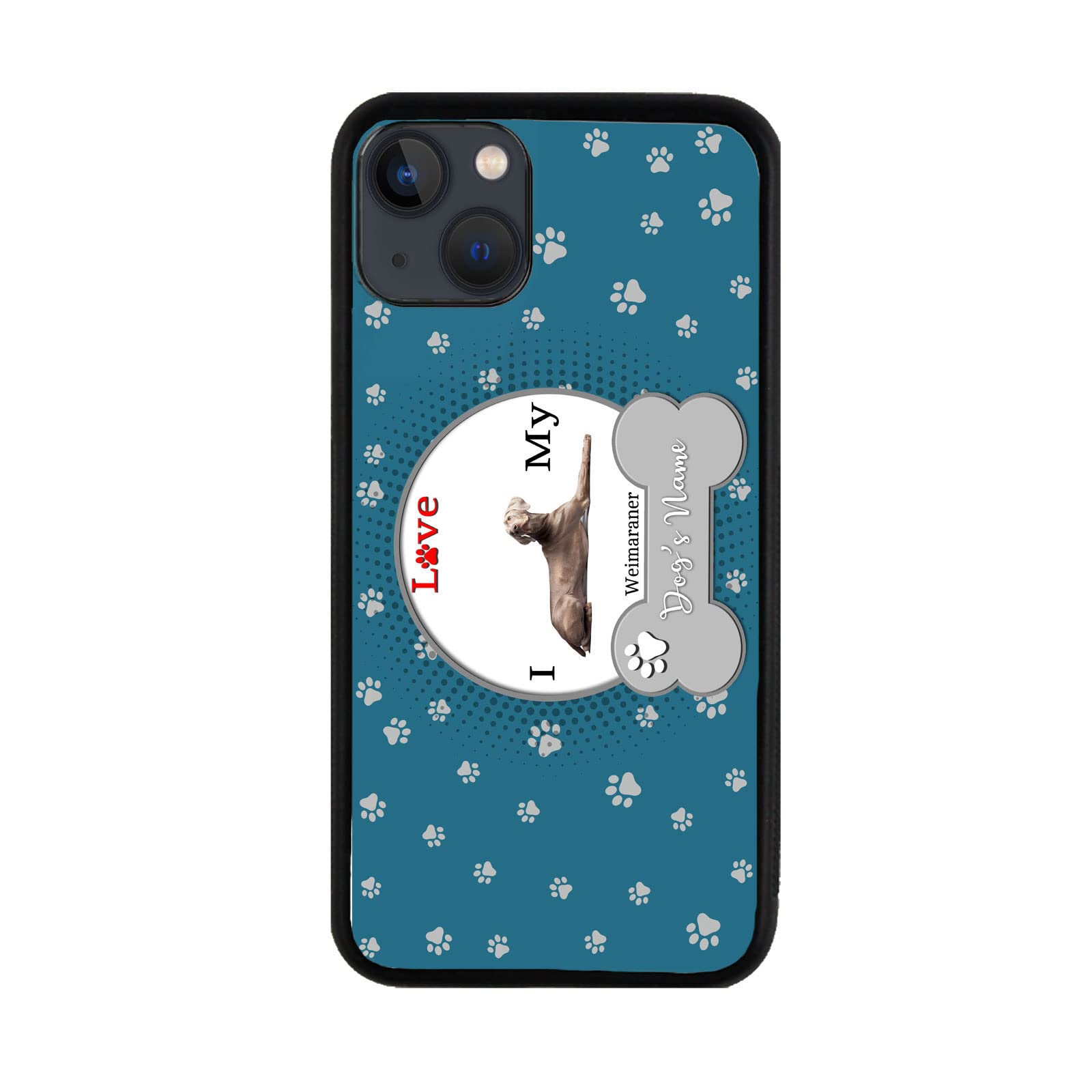 BRGiftShop Personalized Custom Name I Love My Dog Weimaraner Rubber Phone Case for iPhone 13 - Durable Protective Cover for Dog Lovers, Perfect Gift for Pet Owners