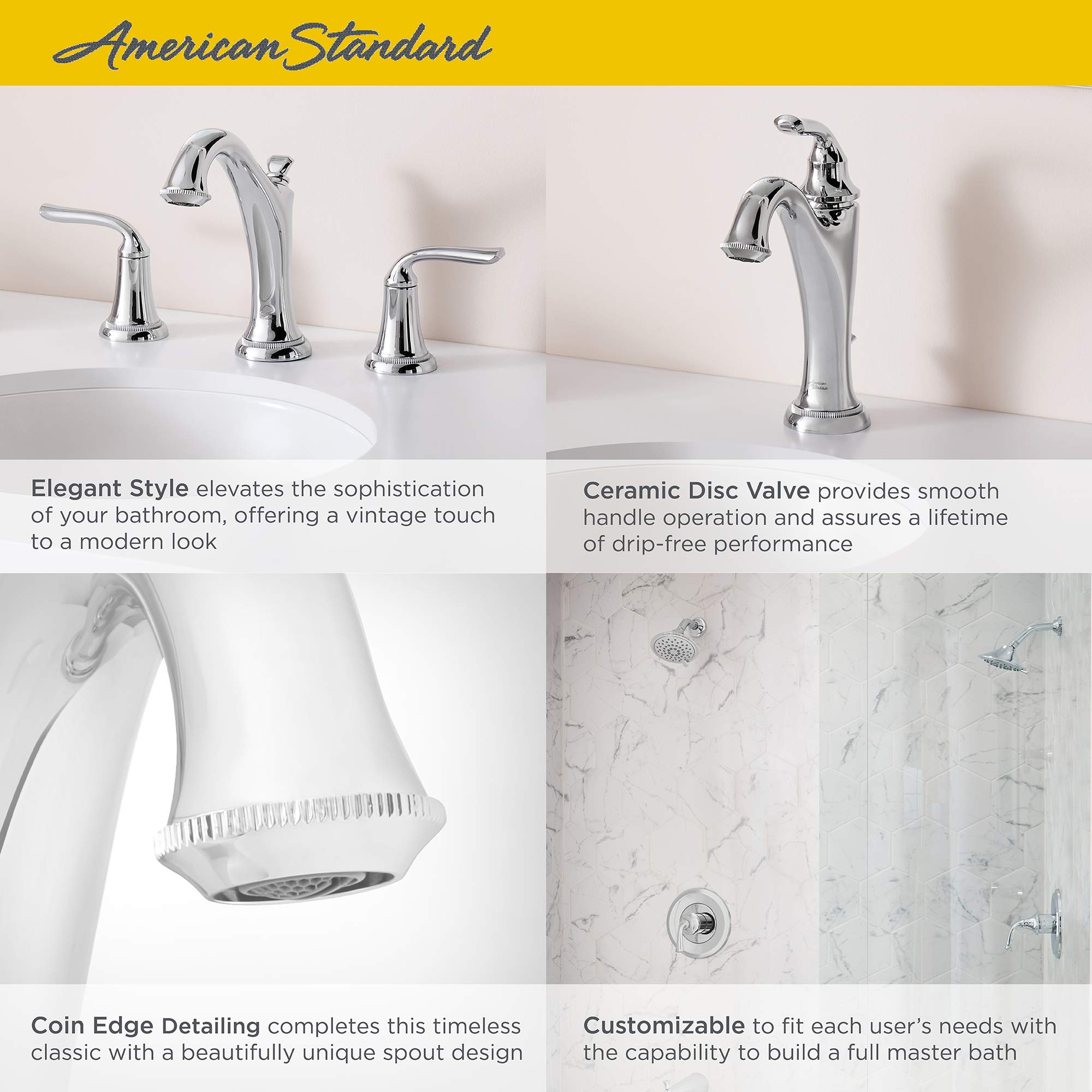 American Standard 7106801.295 Patience Widespread Bathroom Faucet in Brushed Nickel - Perfect for Modern Bathroom Vanities and Powder Rooms