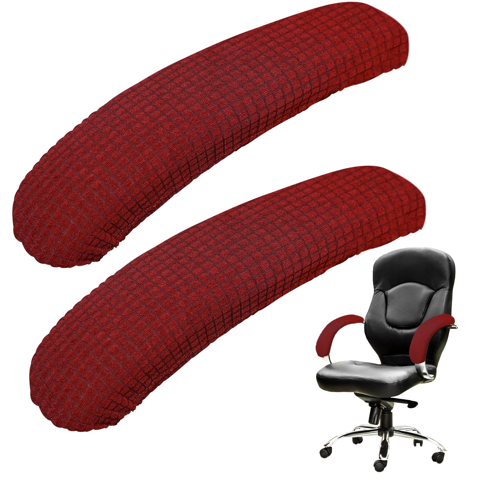 Ergonomic Office Chair Arm Covers - Removable & Washable Armrest Slipcover Pads - Elastic Chair Arm Protectors for Comfort & Support (Wine Red) - Perfect for Home Office, Gaming Chairs & Workspace Comfort
