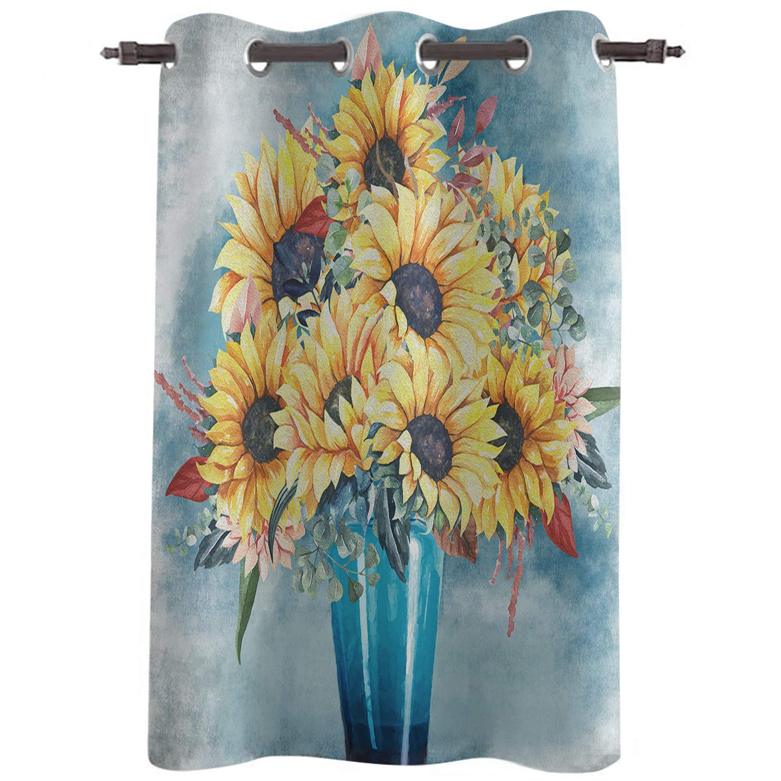 Blackout Curtains for Bedroom - Sunflower Floral Thermal Insulated Drapes for Farmhouse & Kitchen Decor