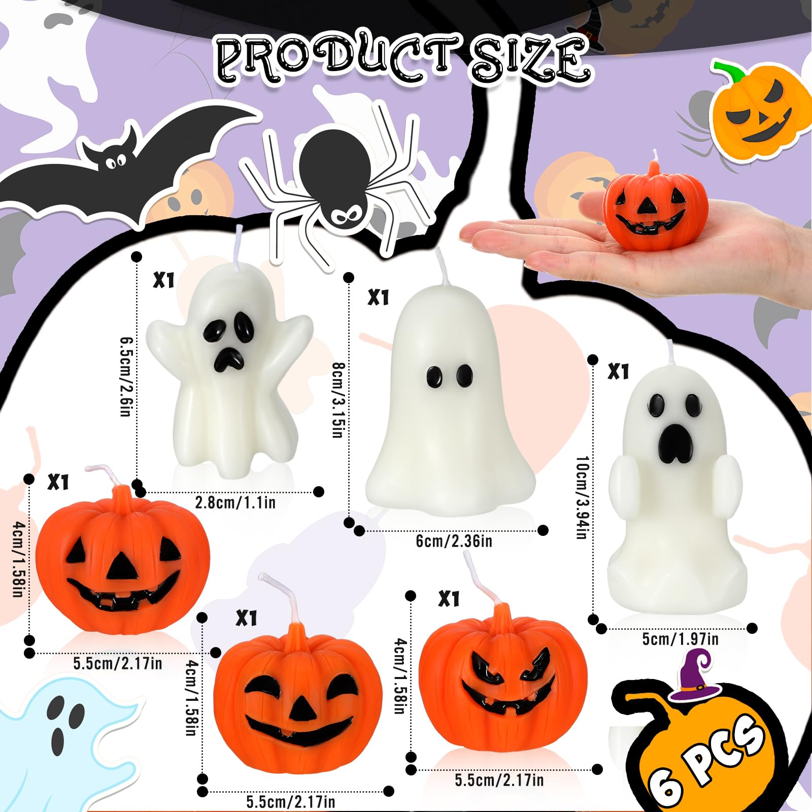 MTLEE 6-Piece Halloween Pumpkin Candle Set - Spooky Ghost Tabletop Candles for Home Decor | Perfect for Halloween Party, Fall Centerpiece & Cozy Autumn Ambiance
