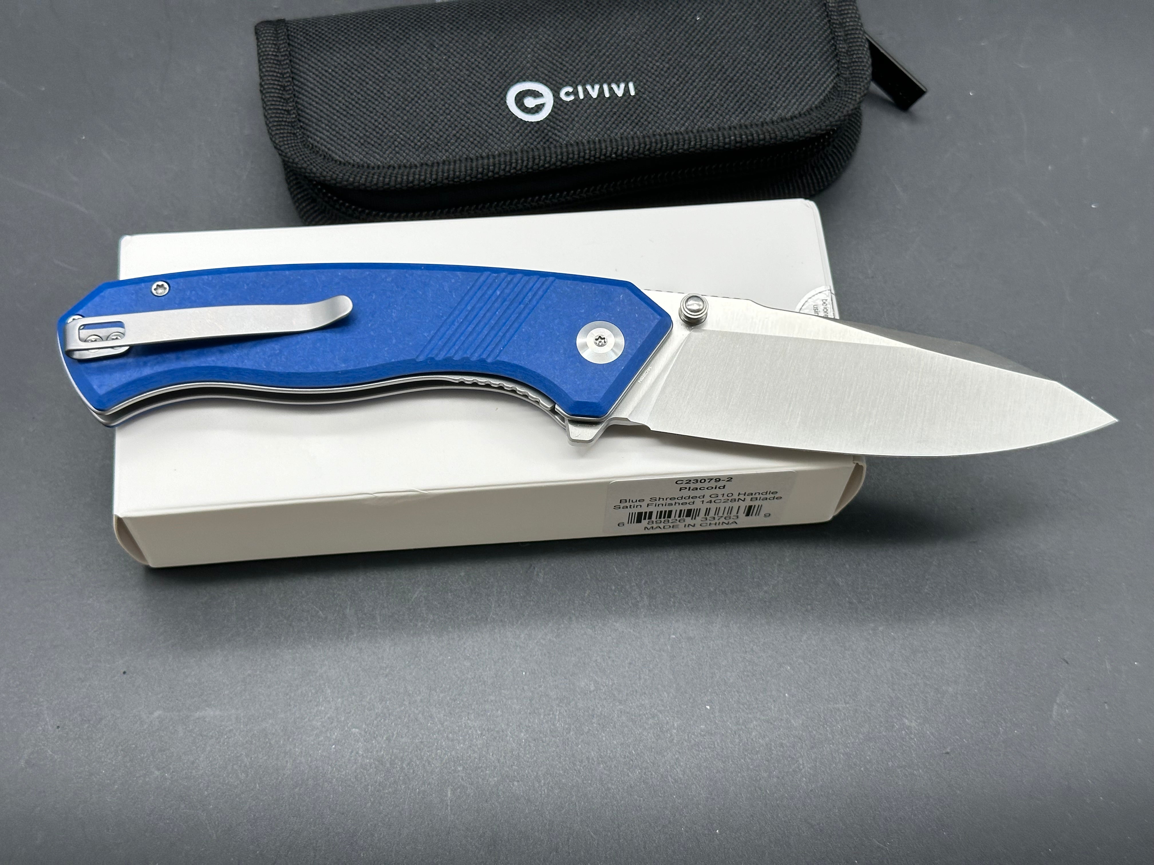CIVIVI Placoid Liner Lock Folding Knife - Blue Shredded G10 Handle, 3.7