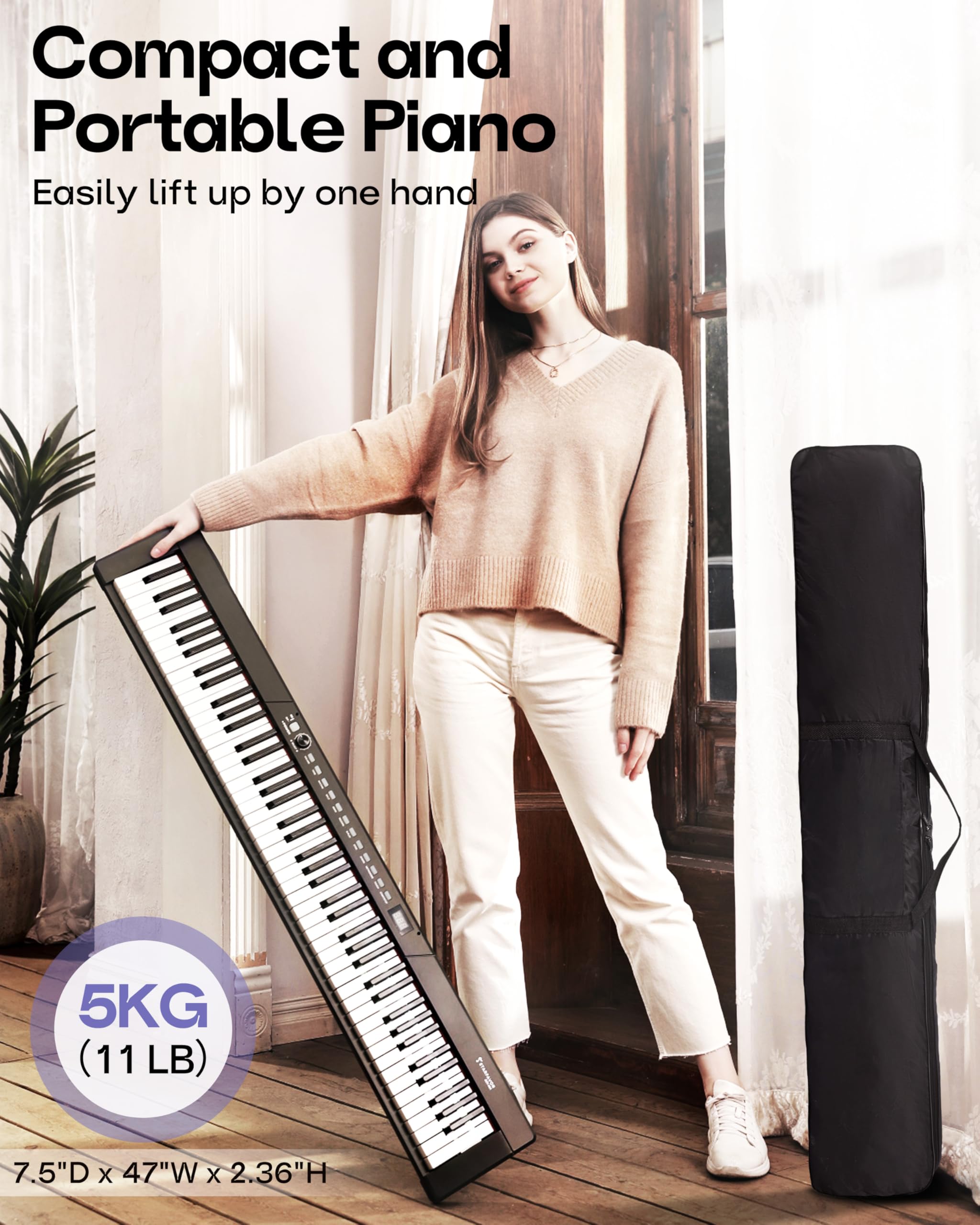 Starfavor 88-Key Digital Piano Keyboard - Portable Electric Piano with Semi-Weighted Keys, Stand, Headphones & Sustain Pedal - Perfect for Beginners, Home Practice & Live Performances