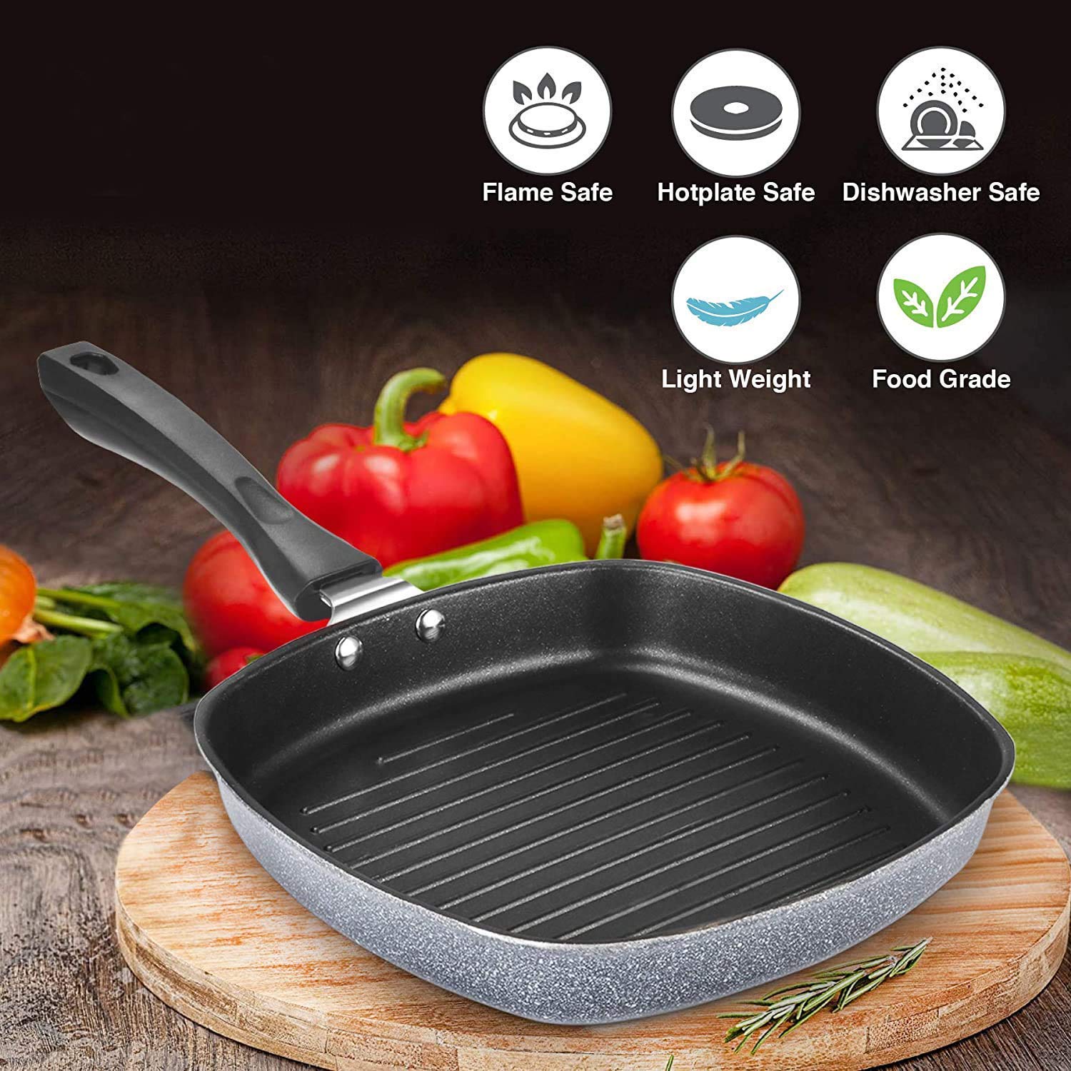 Non-Stick Aluminum Pancake Grill Pan - Sandwich Maker, Uttapam Pan, Chilla Pan, Toast Pan for Grilled Snacks - Large Multipurpose Kadai (Grey) - Made in India - Perfect for Breakfast, Snacks & Indian Cooking