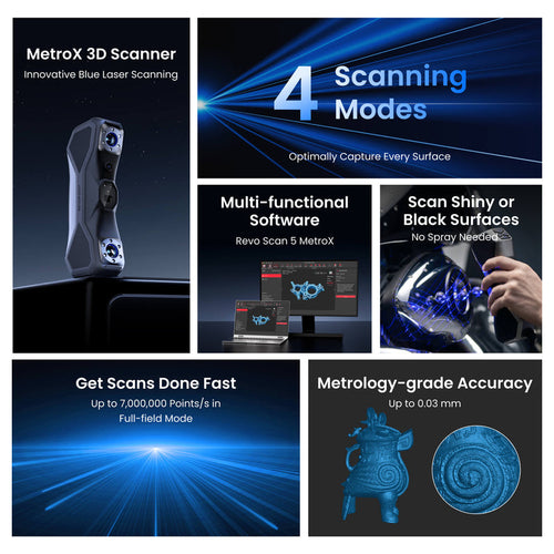 Revopoint MetroX 3D Scanner - Blue Laser & Full-Field Structured Light Technology | High-Precision 3D Scanning for Industrial Design, Reverse Engineering & Quality Control
