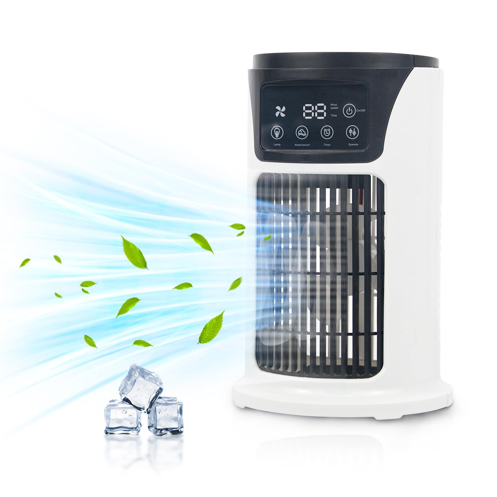 MAXROCK Portable Air Conditioner Fan - 6-Speed Mini AC Cooler with 7-Color LED Lights & Timer | Personal Desk Cooling Fan for Home, Office, Dorm & Travel Use