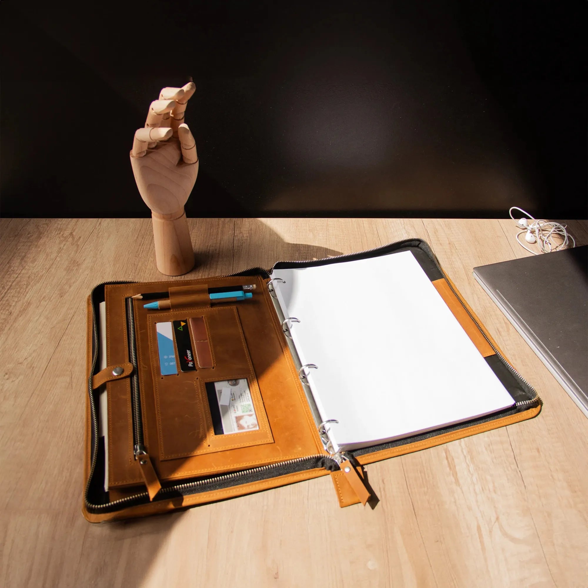 Minimalist Zippered Padfolio - Professional Leather Portfolio with Notepad Holder for Business Meetings & Office Organization