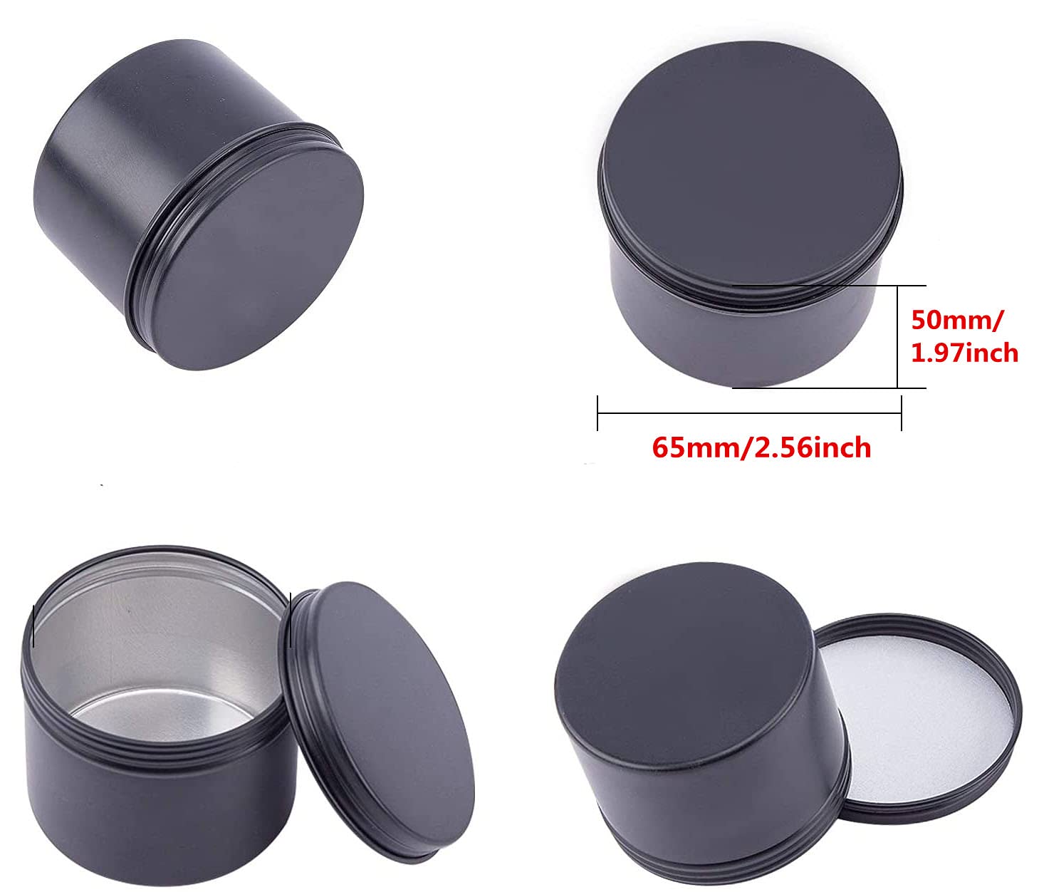 15 Pack 5oz Round Aluminum Tins with Screw Top Lids - Airtight Metal Containers for Cosmetic Samples, Spices, Tea, Candies & Food Storage - Perfect for Home Organization, DIY Gifts & Craft Supplies (Black)