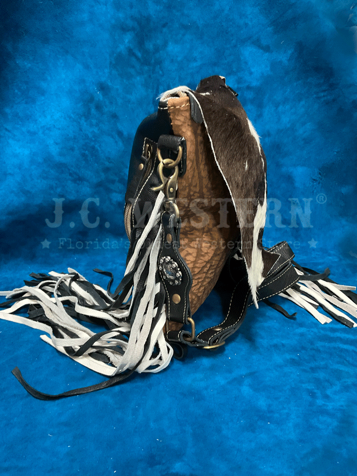 Myra Bag S 7949 Women's Stratford Trail Fringed Concealed Carry Crossbody Bag - Black & White for Hiking, Travel & Everyday Use