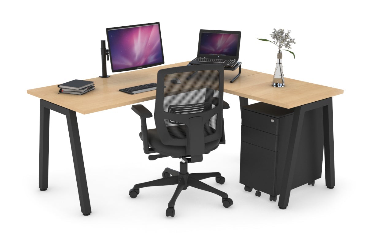 Quadro A Legs L-Shaped Corner Office Desk [1400L x 1700W] - Modern Ergonomic Workstation for Home Office & Gaming Setup