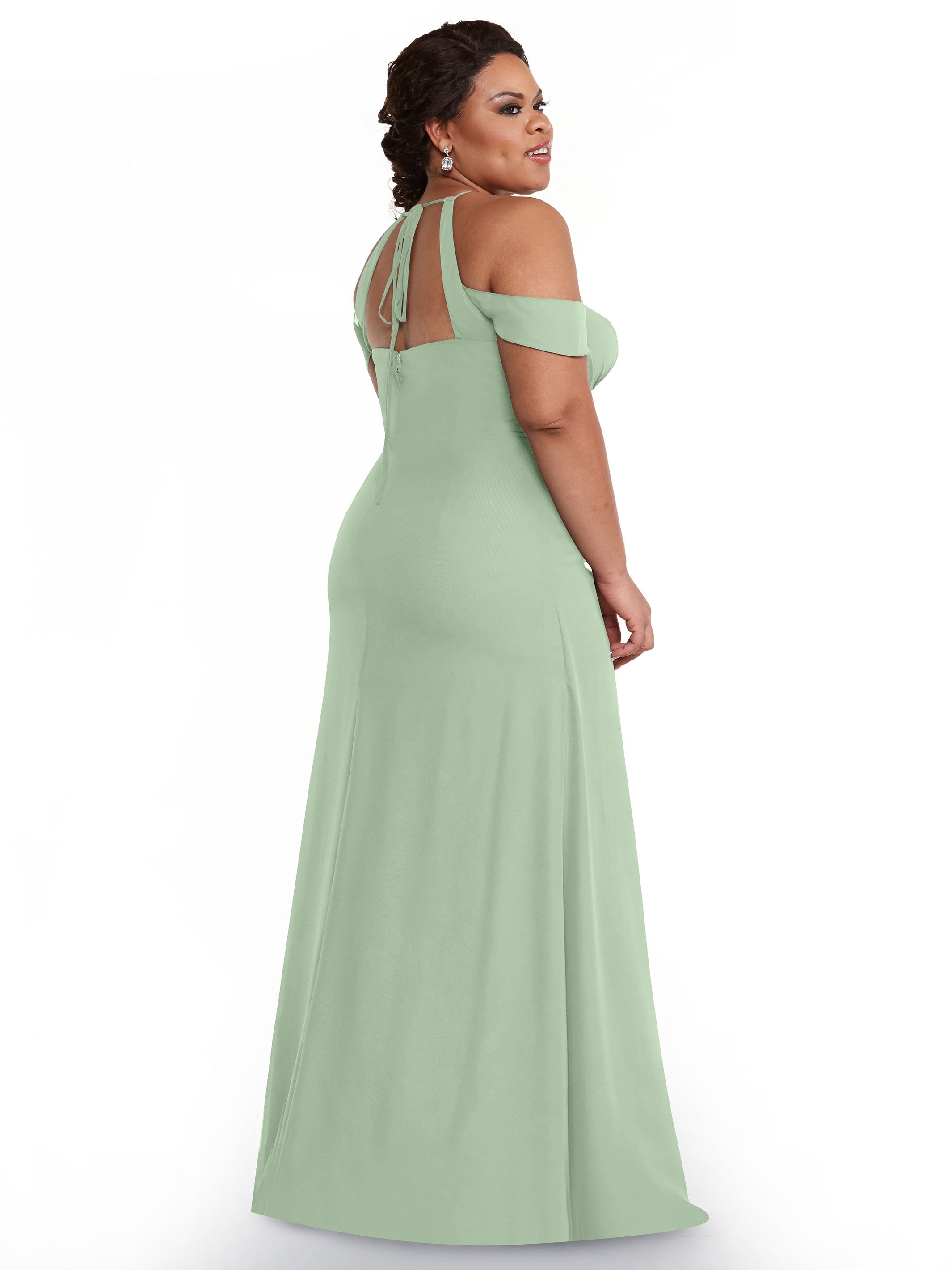 Elegant Off-The-Shoulder Chiffon Bridesmaid Dress with Halter Neckline - Perfect for Weddings, Prom & Formal Events | Style 80148