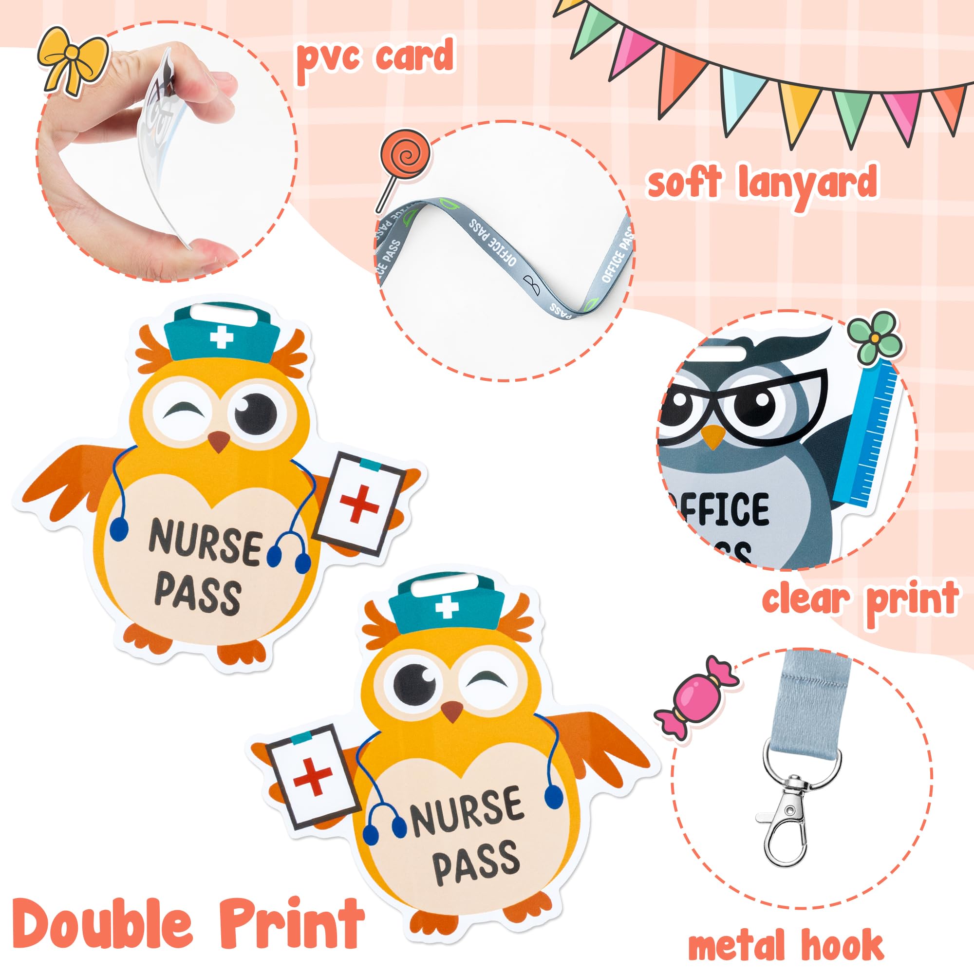 BeYumi 8 Sets PVC Hall Lanyards - Unbreakable Classroom Passes for Bathroom, Library & Office Use