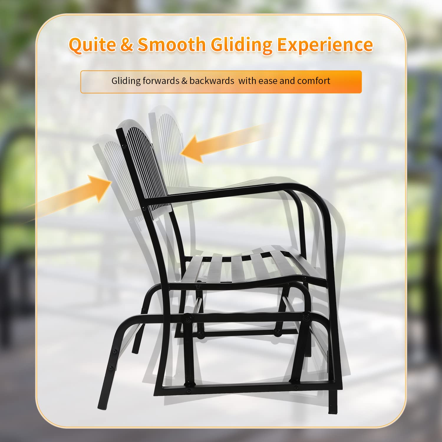 Metal Patio Glider Bench - Outdoor Swing Rocking Chair for Garden, Porch & Yard - Weather-Resistant Black Steel Glider Seat - Perfect for Relaxing, Lounging & Enjoying Nature