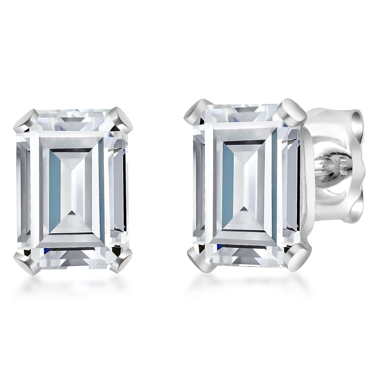 Gem Stone King 925 Sterling Silver 6X4MM Emerald Cut Gemstone Birthstone Stud Earrings for Women & Men - Perfect Gift for Birthday, Anniversary & Special Occasions