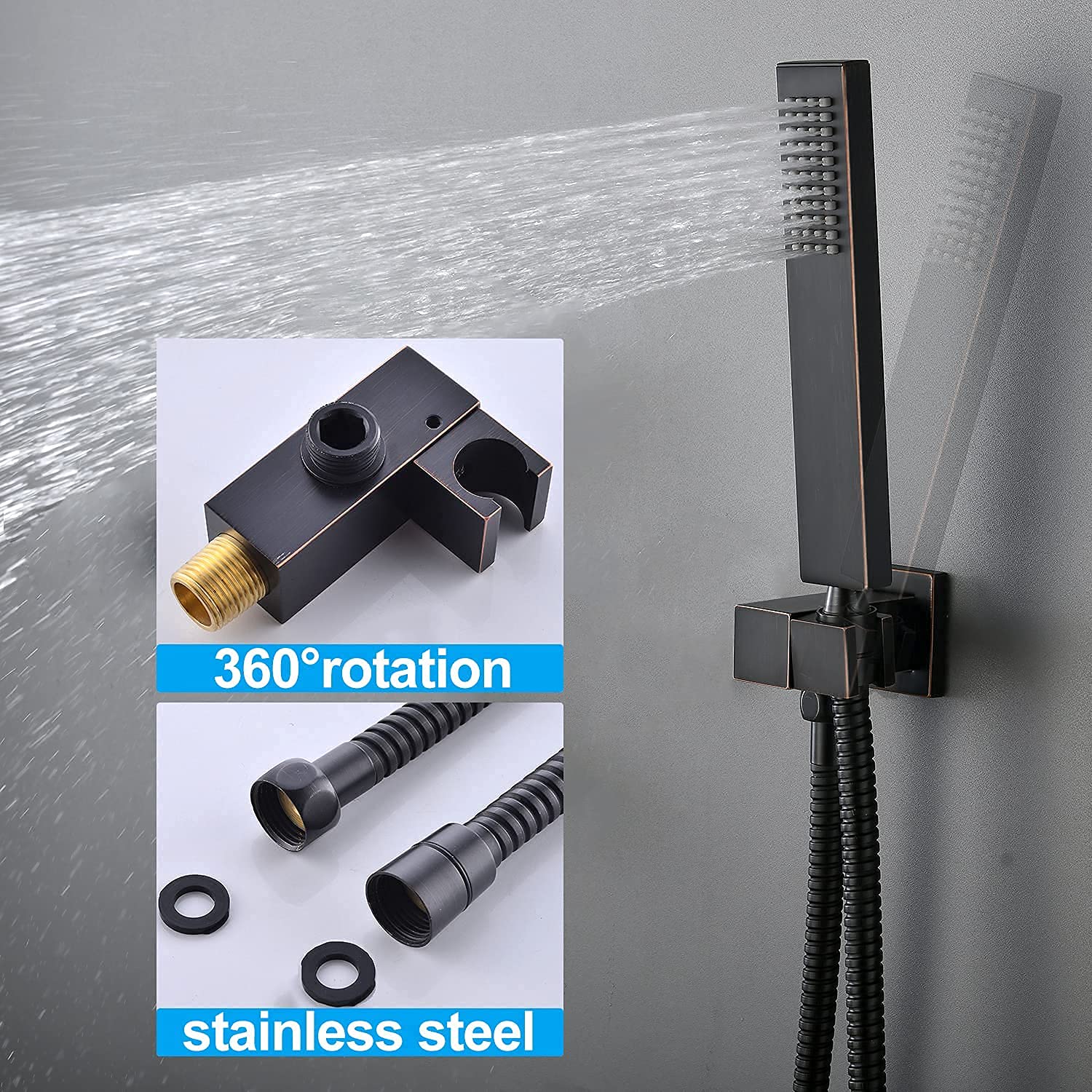 Oil Rubbed Bronze Rain Shower System - 16 Inch Ceiling Mounted Shower Faucet with Full Body Jets, Overhead Rainfall Shower & Handheld Sprayer - Pressure Balance Valve Kit & Trim - Perfect for Spa-Like Bathroom Experience & Luxury Home Renovation