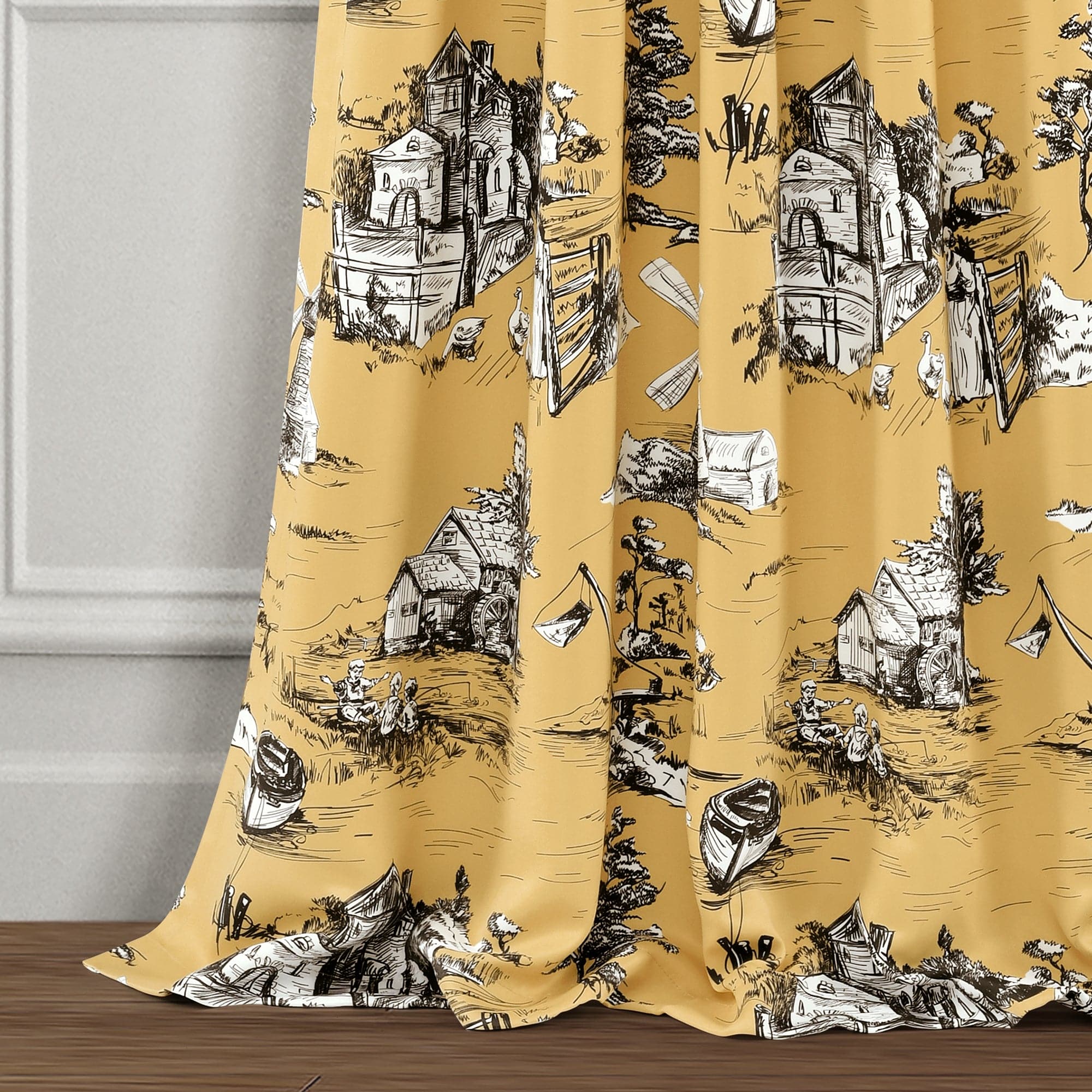 French Country Toile Blackout Curtain Set - Elegant Window Treatments for Bedroom & Living Room - Perfect for Light Blocking & Home Decor