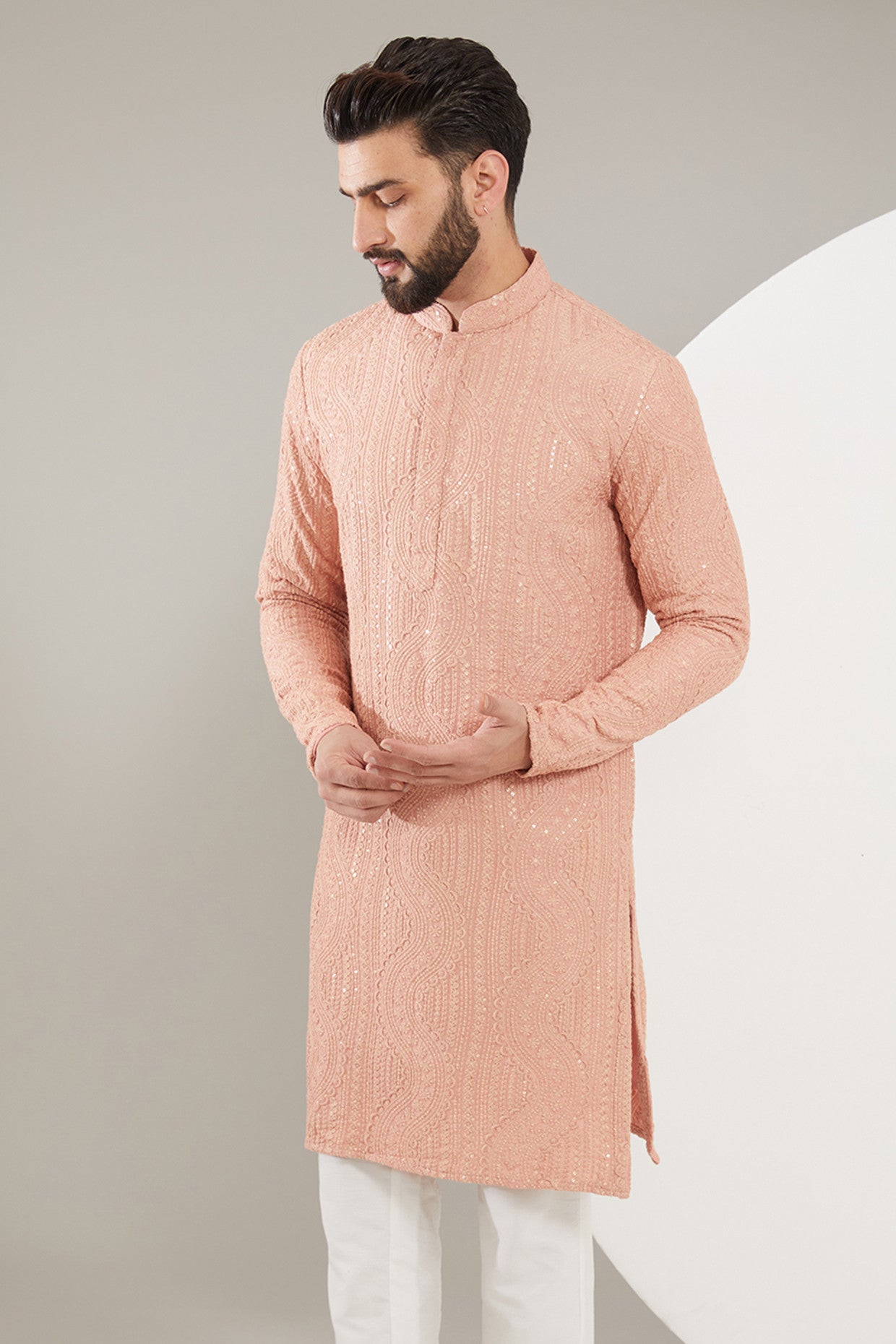 Elegant Peach Chikankari Kurta for Women - Handcrafted Embroidered Cotton Tunic - Perfect for Festivals, Weddings & Casual Wear