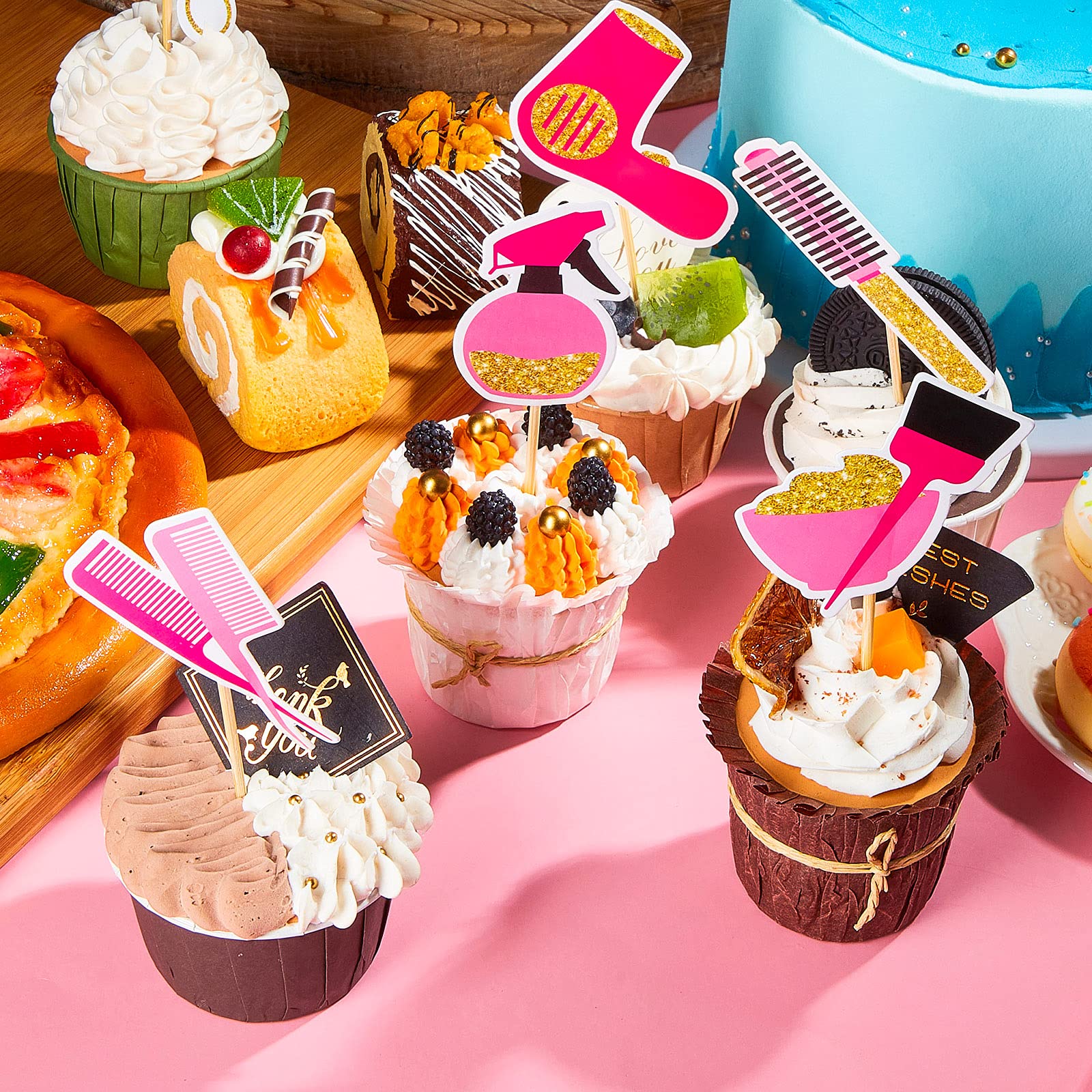 42Pcs Barbershop Cupcake Toppers Set - Haircut, Makeup, Bachelorette & Bridal Shower Cake Decorations for Beauty School Graduation, Cosmetology Supplies - Perfect for Salon Parties & Barber-Themed Events