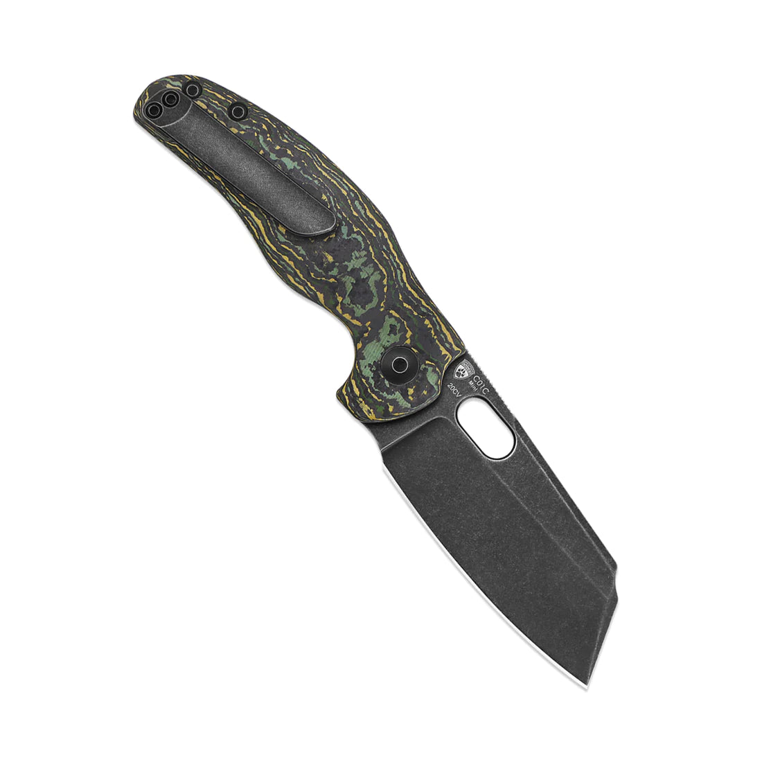 Kizer Ki3488A7 Mini Sheepdog Folding Knife - CPM 20CV Black Stonewash Blade, Fat Carbon Fiber Handles - EDC Pocket Knife for Outdoor, Camping & Everyday Carry