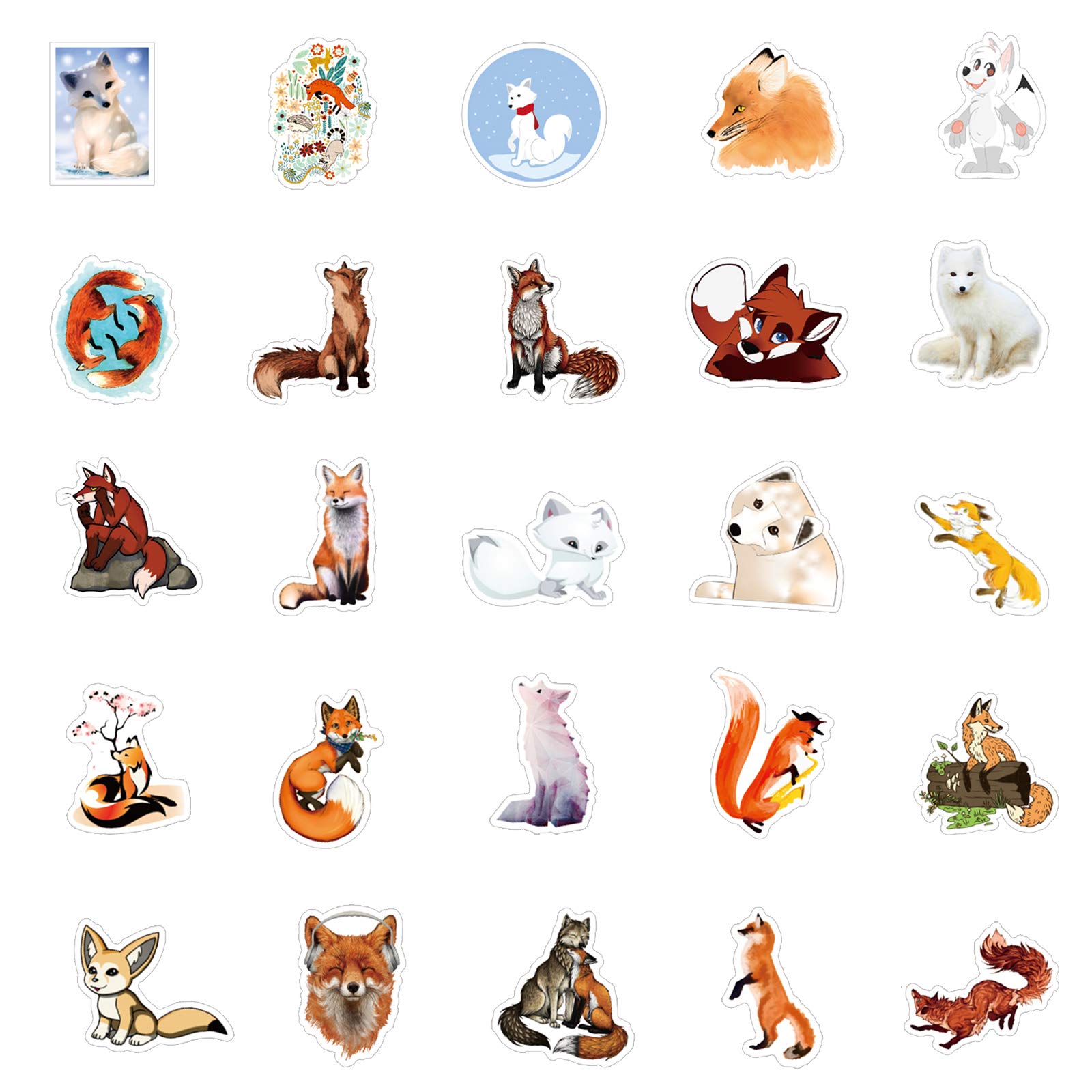 50 PCS Waterproof Vinyl Fox Stickers for Laptop, Skateboard, Water Bottle, Phone, Guitar - Cute Animal Decals for Kids & Adults | Perfect for DIY Crafts, School Projects, and Personalizing Accessories